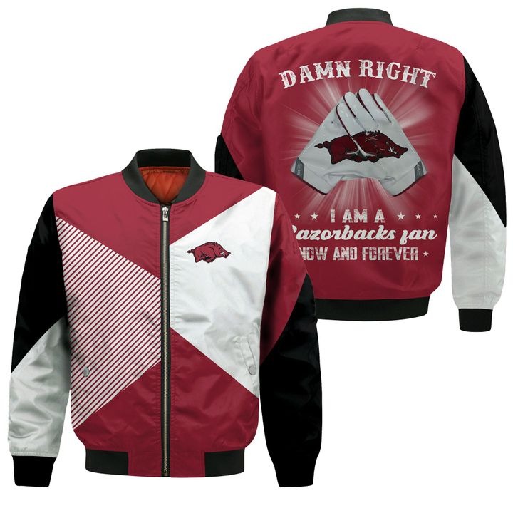 Arkansas Razorbacks Damn Right I Am A Razorbacks Fan Bomber Jacket