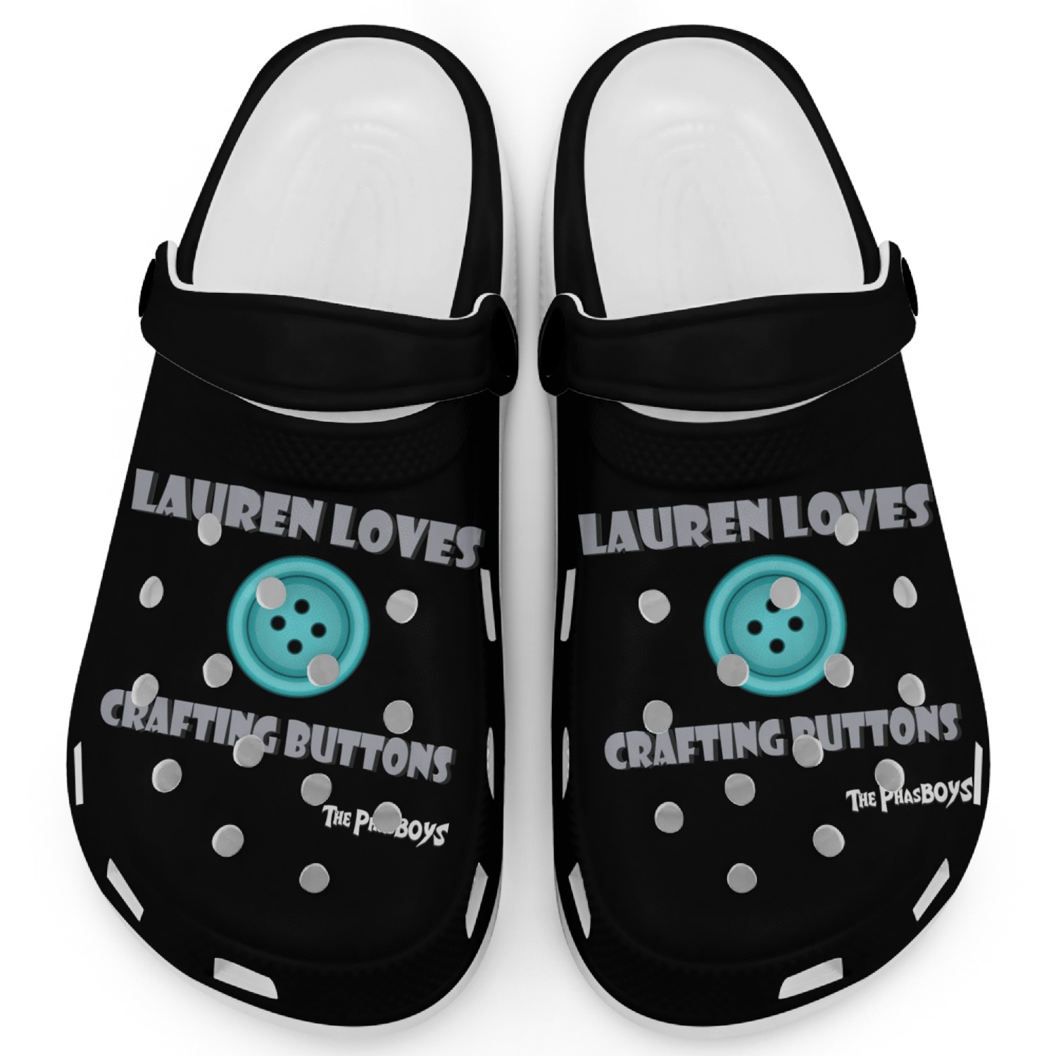 Lauren loves crafting buttons Clogs