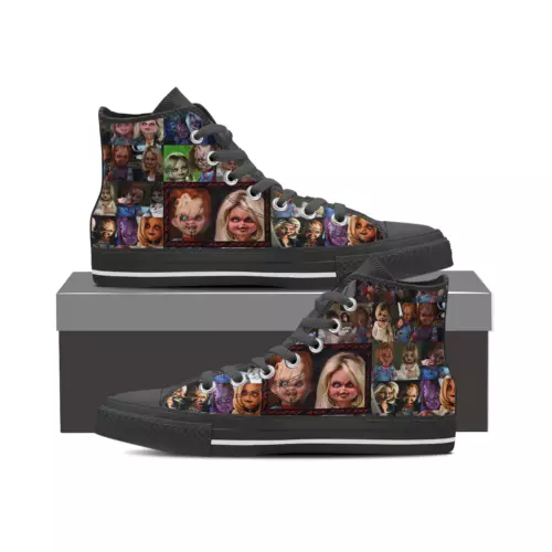 Horror Movies Chucky and Tiffany Classic Black Printed high top canvas shoes, Canvas Men's Shoes, Breathable Canvas Sneakers, Men Comfort High Top Sneakers