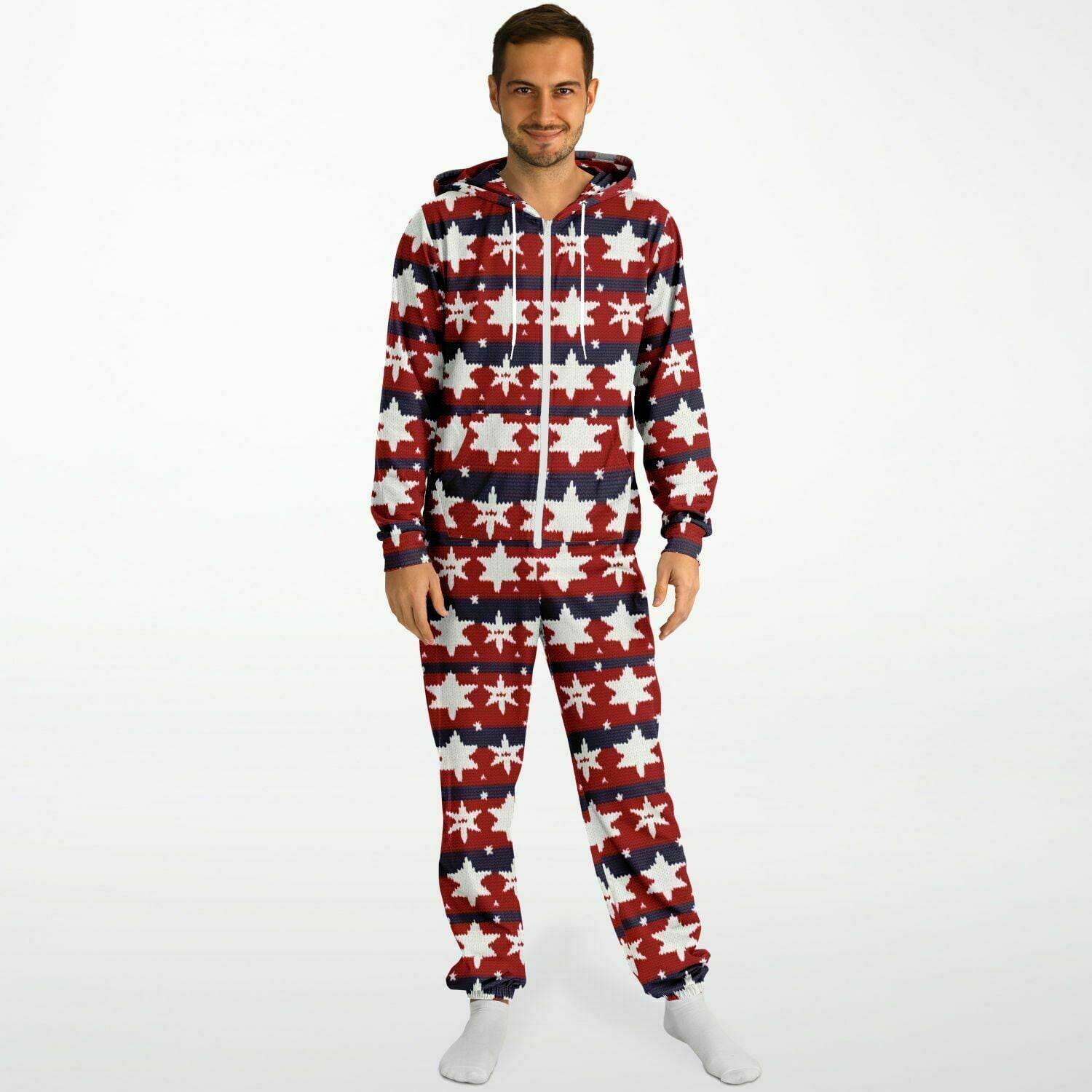 Americana Knitted Print Hooded Jumpsuit | Adult Jumpsuit | Adult Onesie