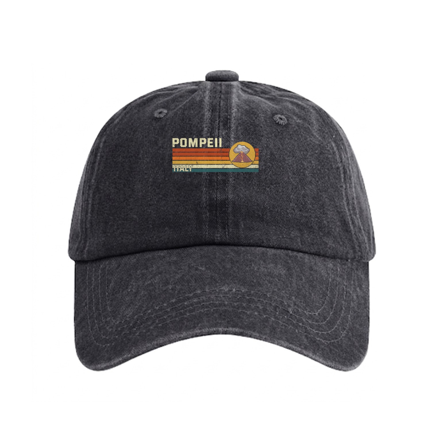 Pompeii Italy Vintage Volcanic Eruption Gift Washed Denim Baseball Caps