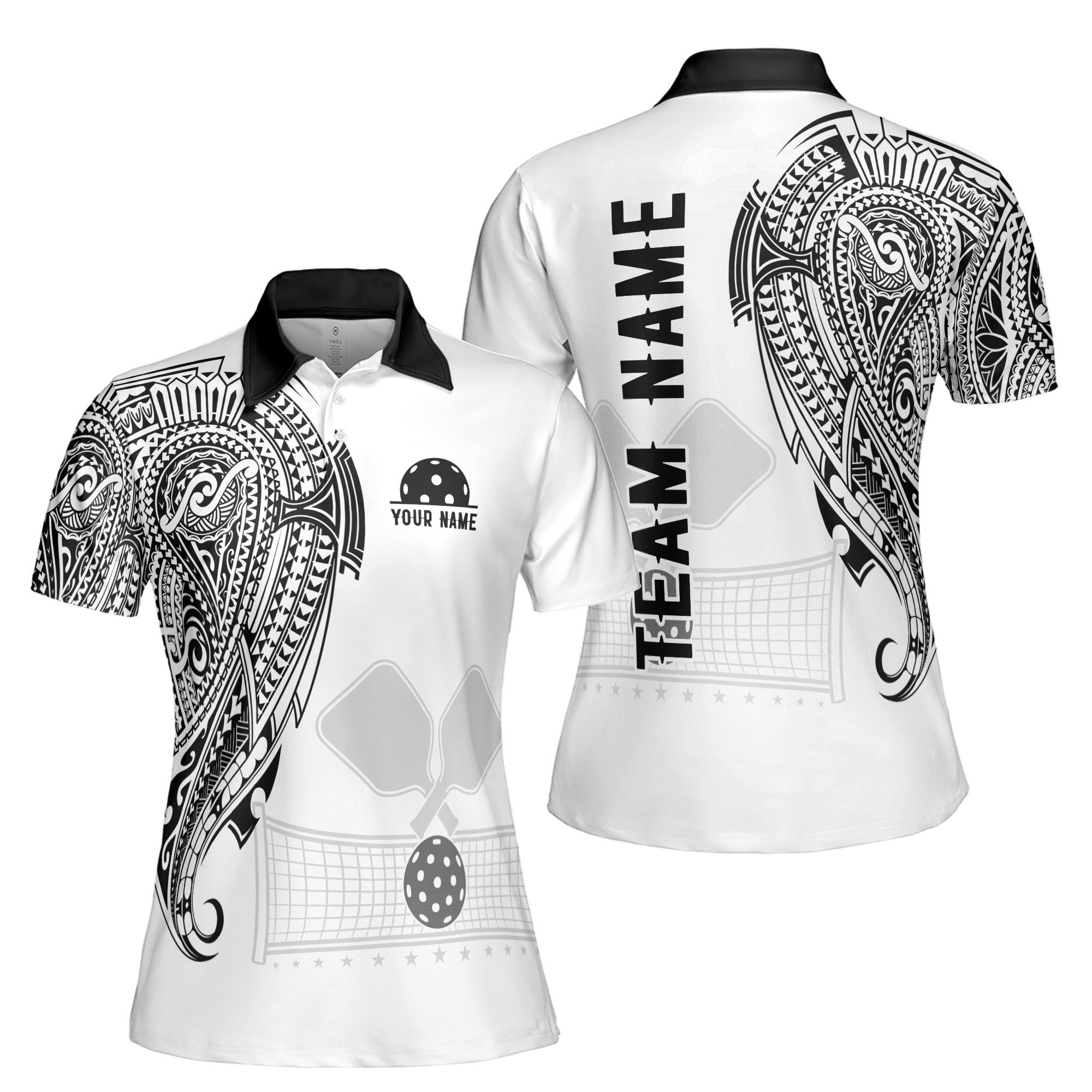 Customized Name Viking Tattoo Tribal Pattern Pickleball Women's Polo Shirt