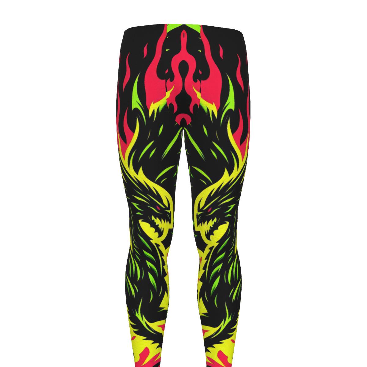 Electric Neon Dragon Men's Leggings for Martial Arts & Fitness