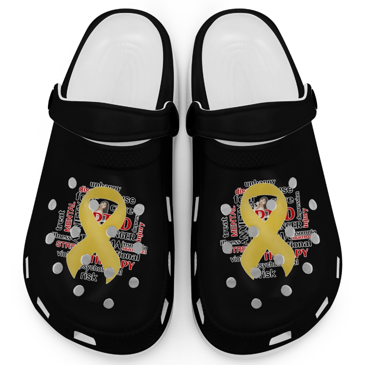 Illustration with Watchwords – PTSD Awareness Ribb Clogs