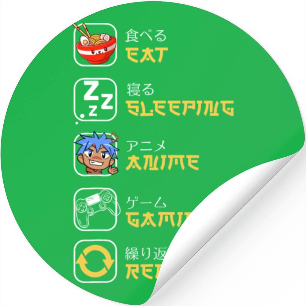 Eat Sleep Anime Gaming Repeat Japan Otaku Kawaii Stickers