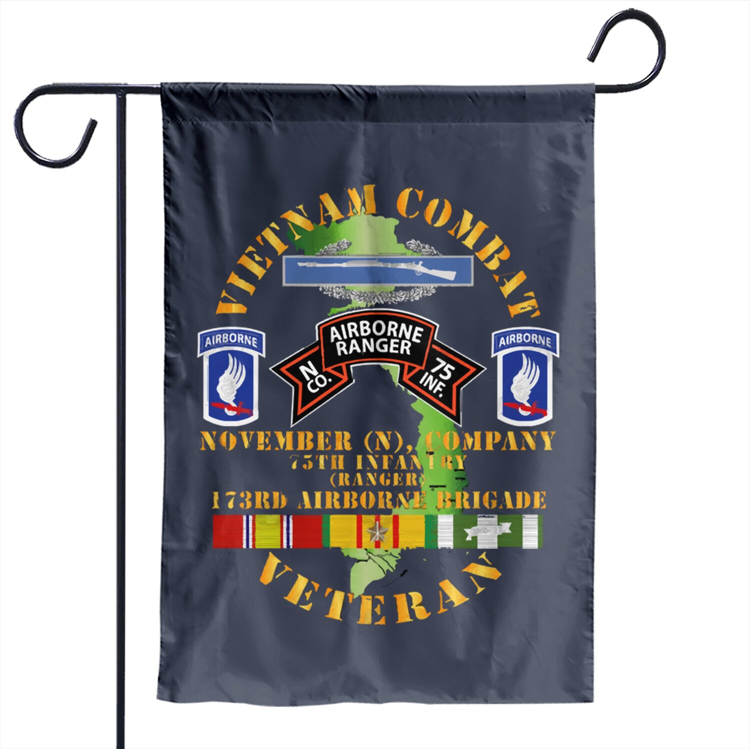 Vietnam Combat Vet - N Co 75th Infantry (Ranger) - 173rd Airborne Bde SSI - Vietnam Combat Vet N Co 75th Infantry - Garden Flags