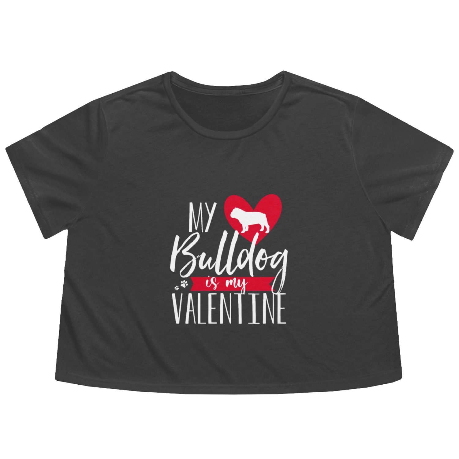 My Bulldog is my Valentines Day Heart Dog Flowy Cropped Tees