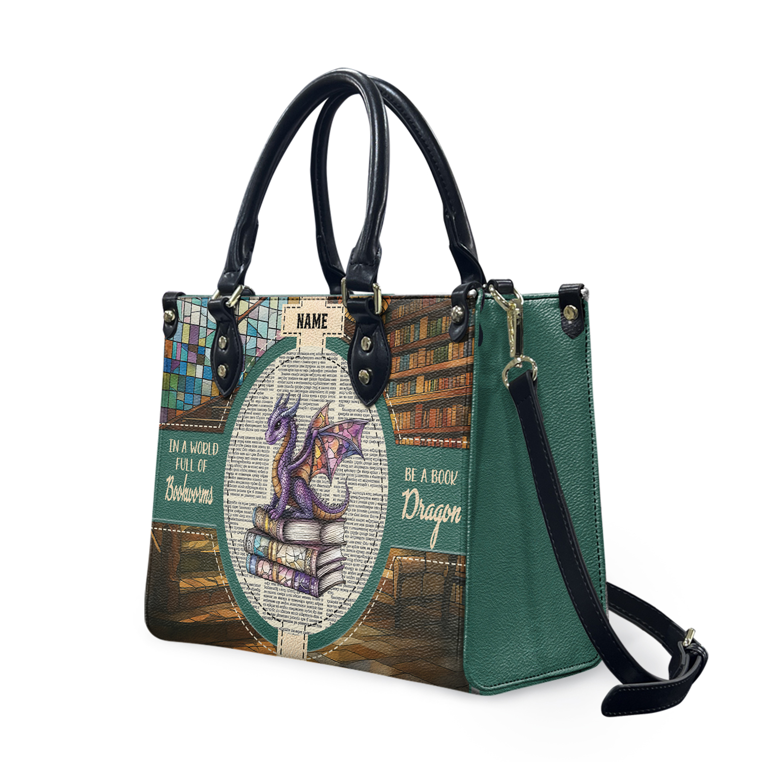 Personalized Book Dragon PU Leather Handbag, Tote Bag for Book Lovers, Unique Gift for Her, Bookworms Be a Book Dragon Bag For Women