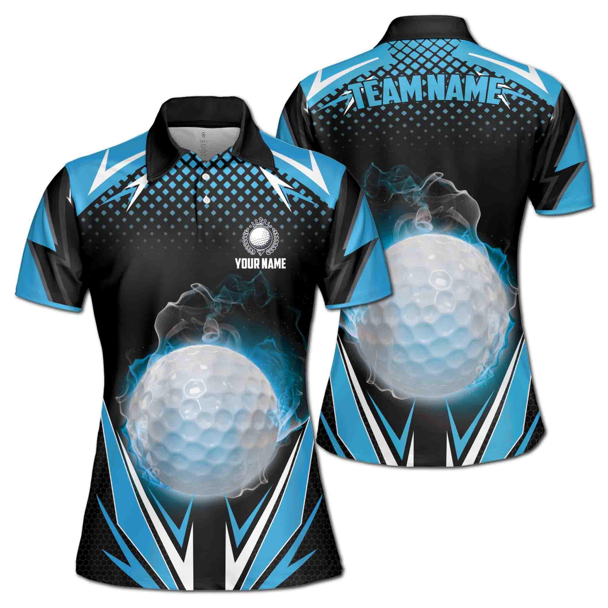 Personalized Blue Lightning Pattern Passion Golfer Women's Polo Shirt