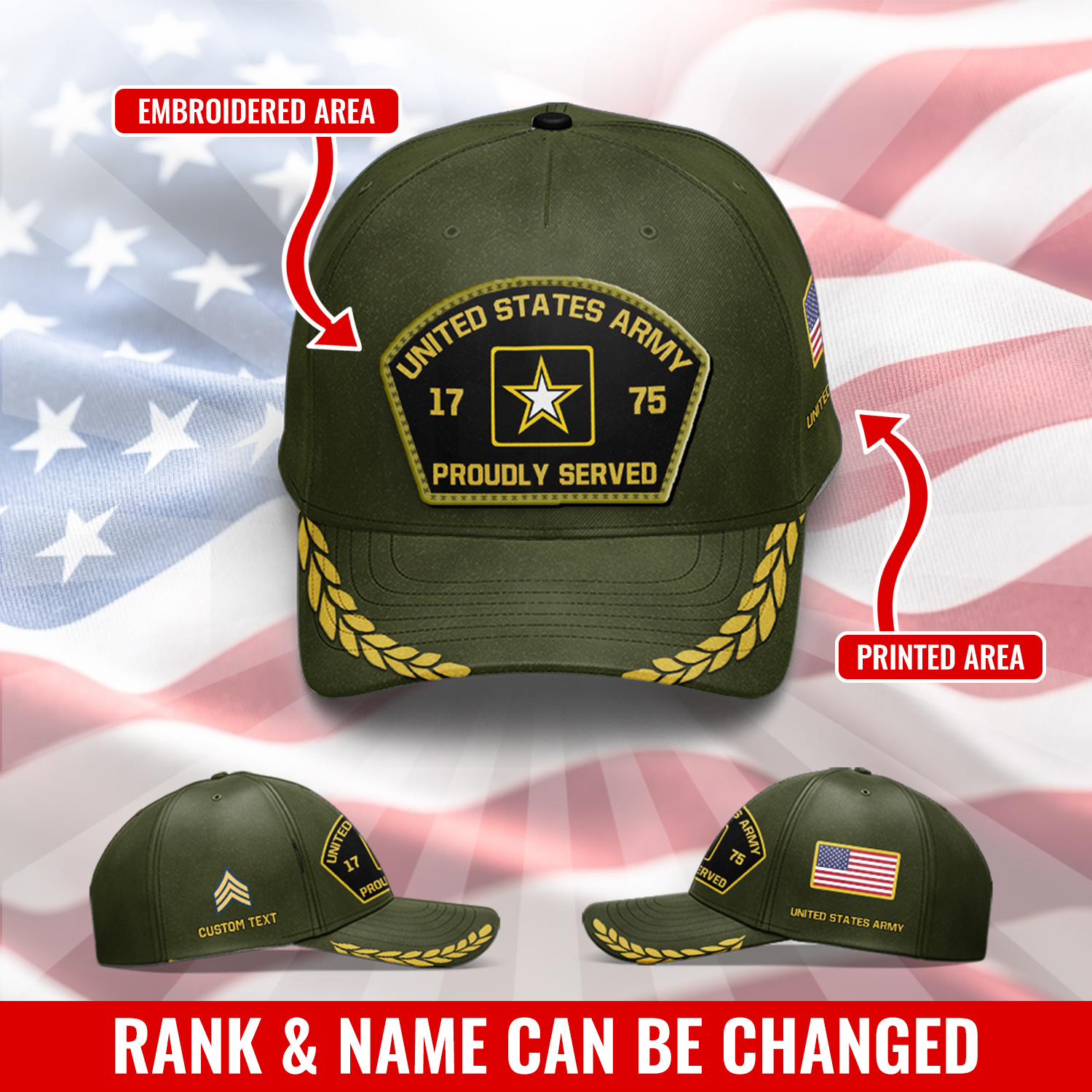 Customized US Army Embroidered Classic Cap