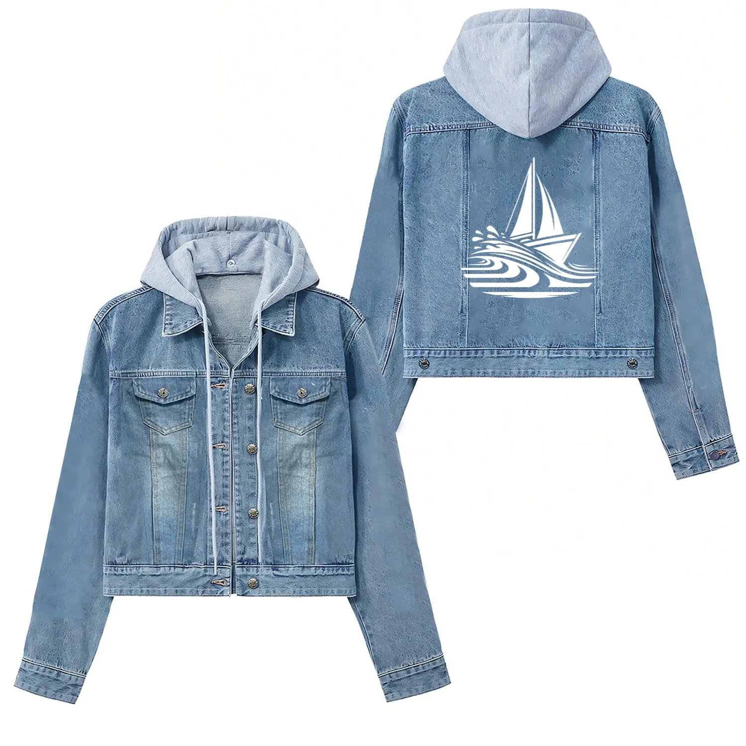 Fast Sailing Boat On Course In The Swell Women's Denim Jackets