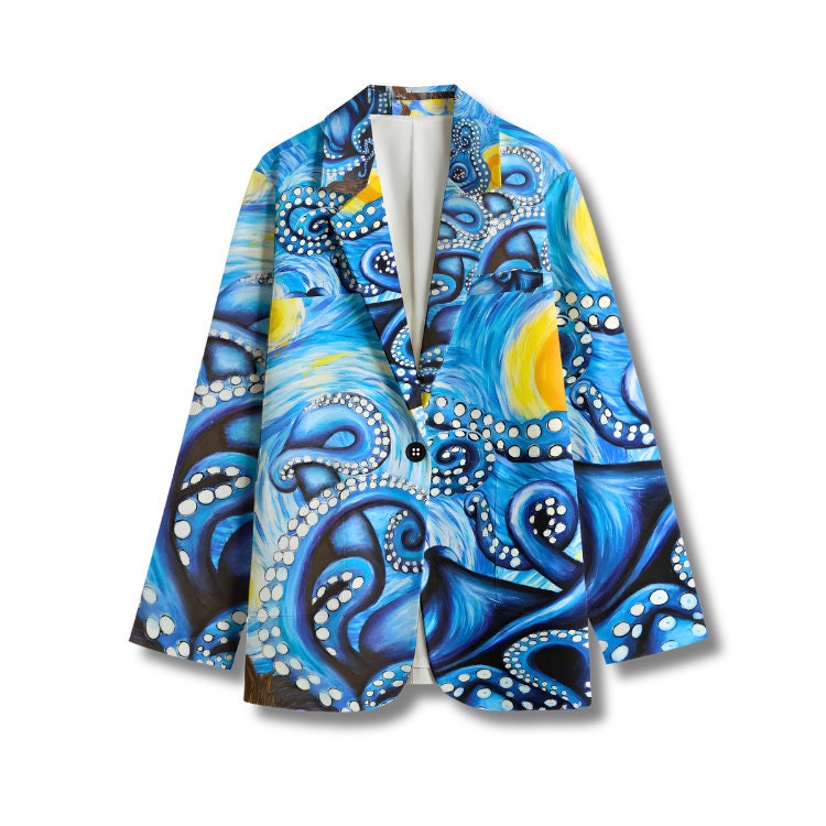 Starry Night Octopus Casual Blazer, Women Suit Jacket, Gift For Her