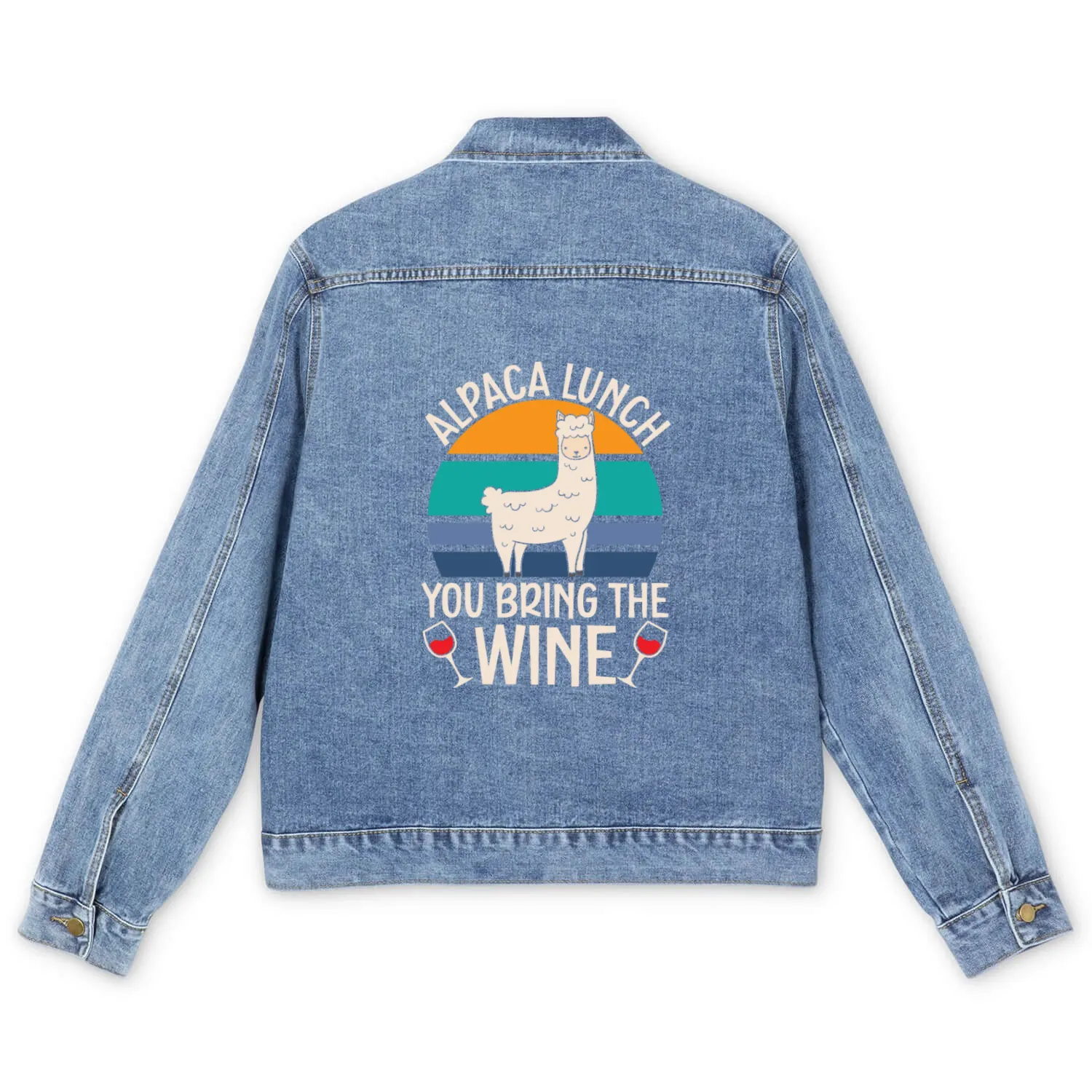 Alpaca Lunch You Bring The Wine Drinker Llama Men's Denim Jackets