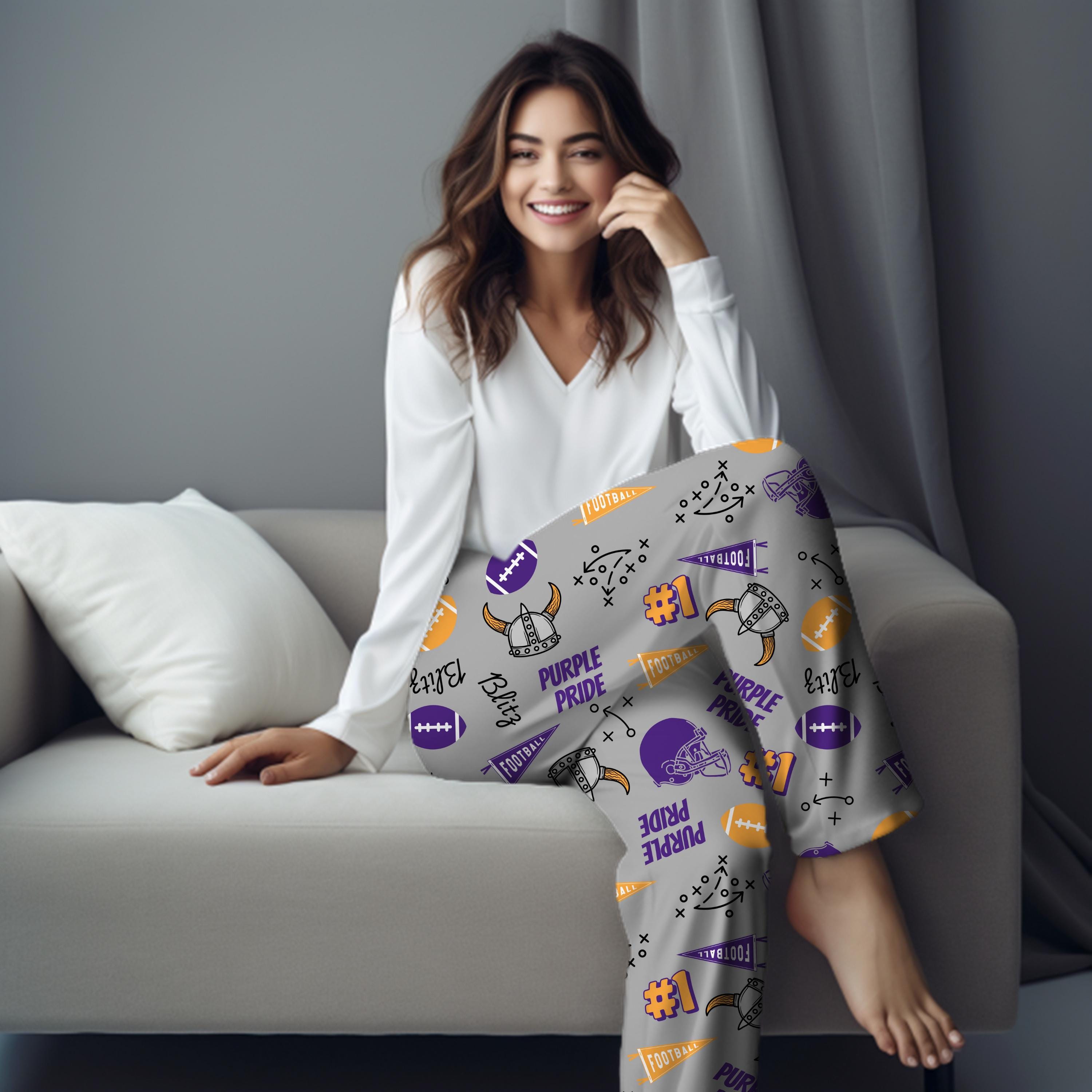 Minnesota Football Purple Pride PJ Pants, Purple and Gold Lounge Pants, Viking Lovers, Birthday Gift, Football Lovers Gift, PJ Gift for Her