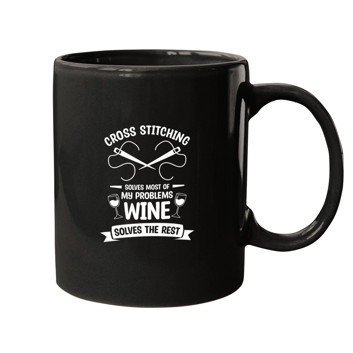 Wines Fun Cross Stitching Solves mosts Of My Problems Wines Solves 2 Mugs