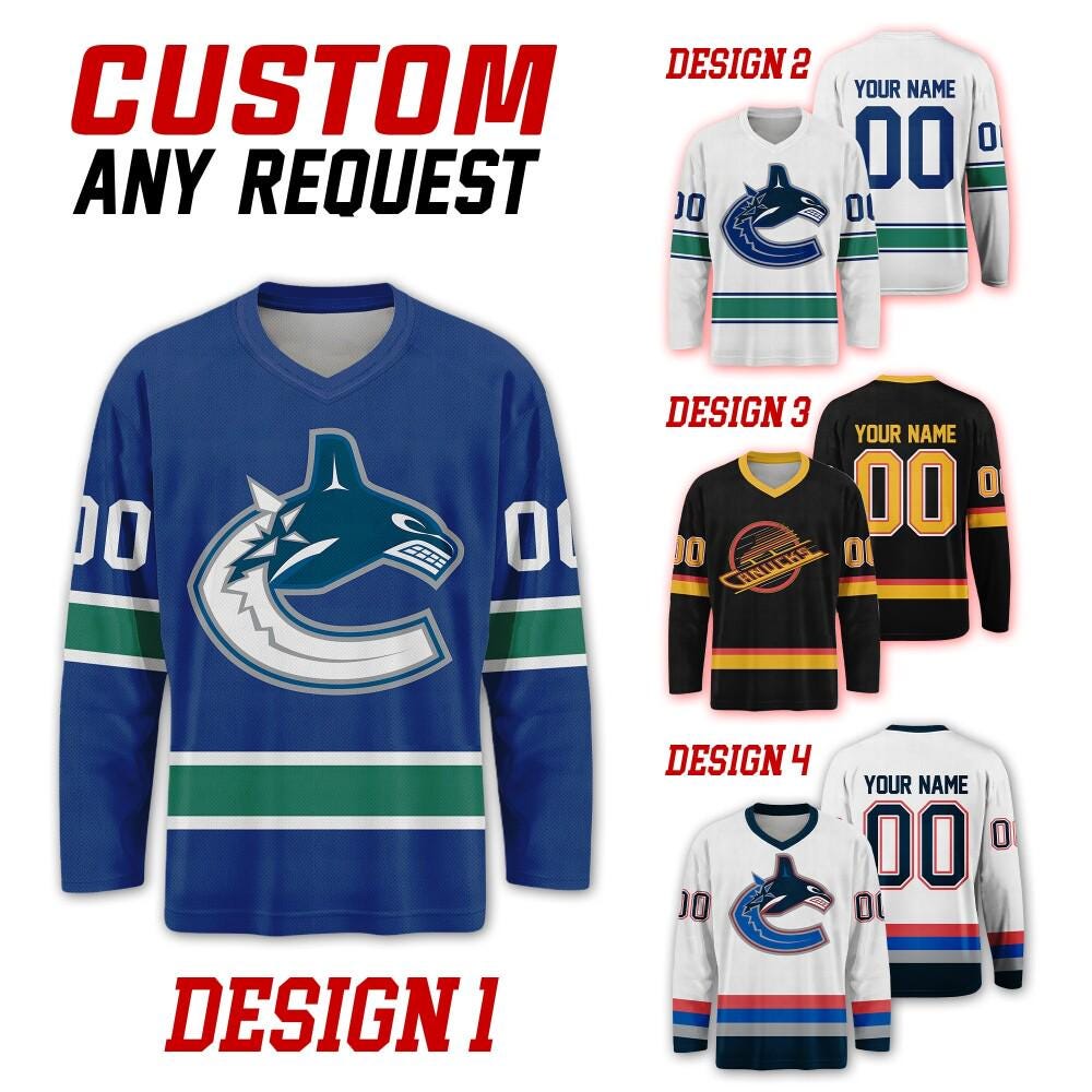 Custom Vancouver Canucks Ice Hockey Team Home Away Jersey, Vancouver Hockey Team Vneck Jersey, Long Sleeve Jersey Hockey 181225HC29