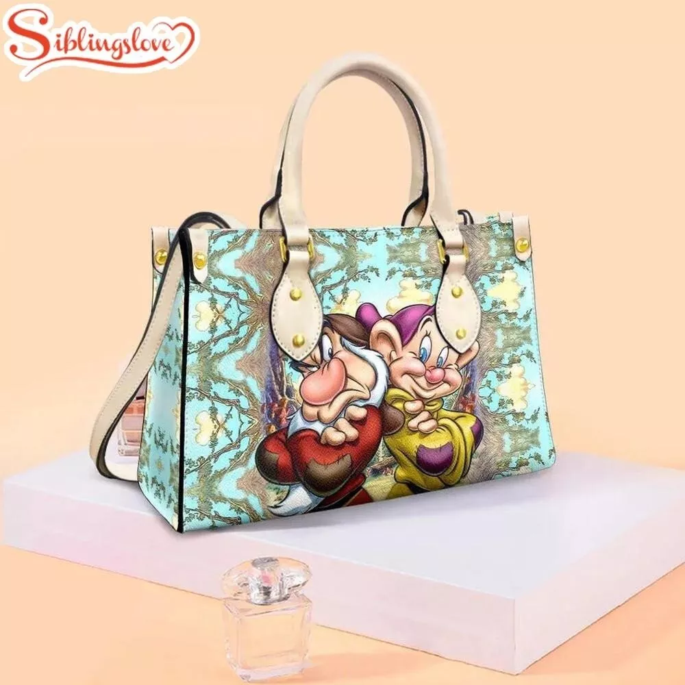 Grumpy Dopey Dwarf Leather Handbag, Grumpy Dopey Dwarfs Lovers Gift