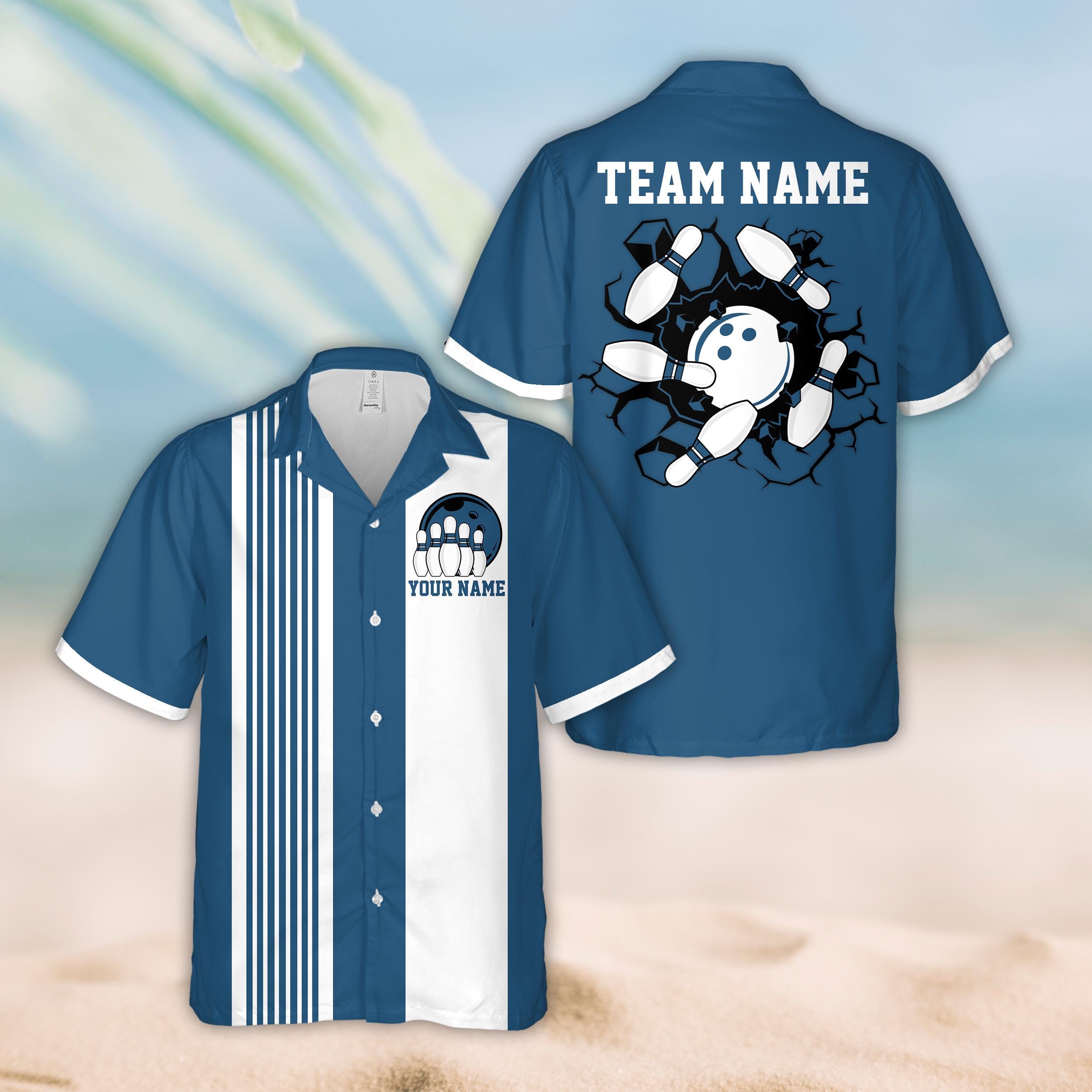 Personalized Name Bowling Hawaiian Shirt, Custom Retro Bowling Button Up Shirt, Bowling Party Shirt, Matching Bowling Team Shirt For Bowlers
