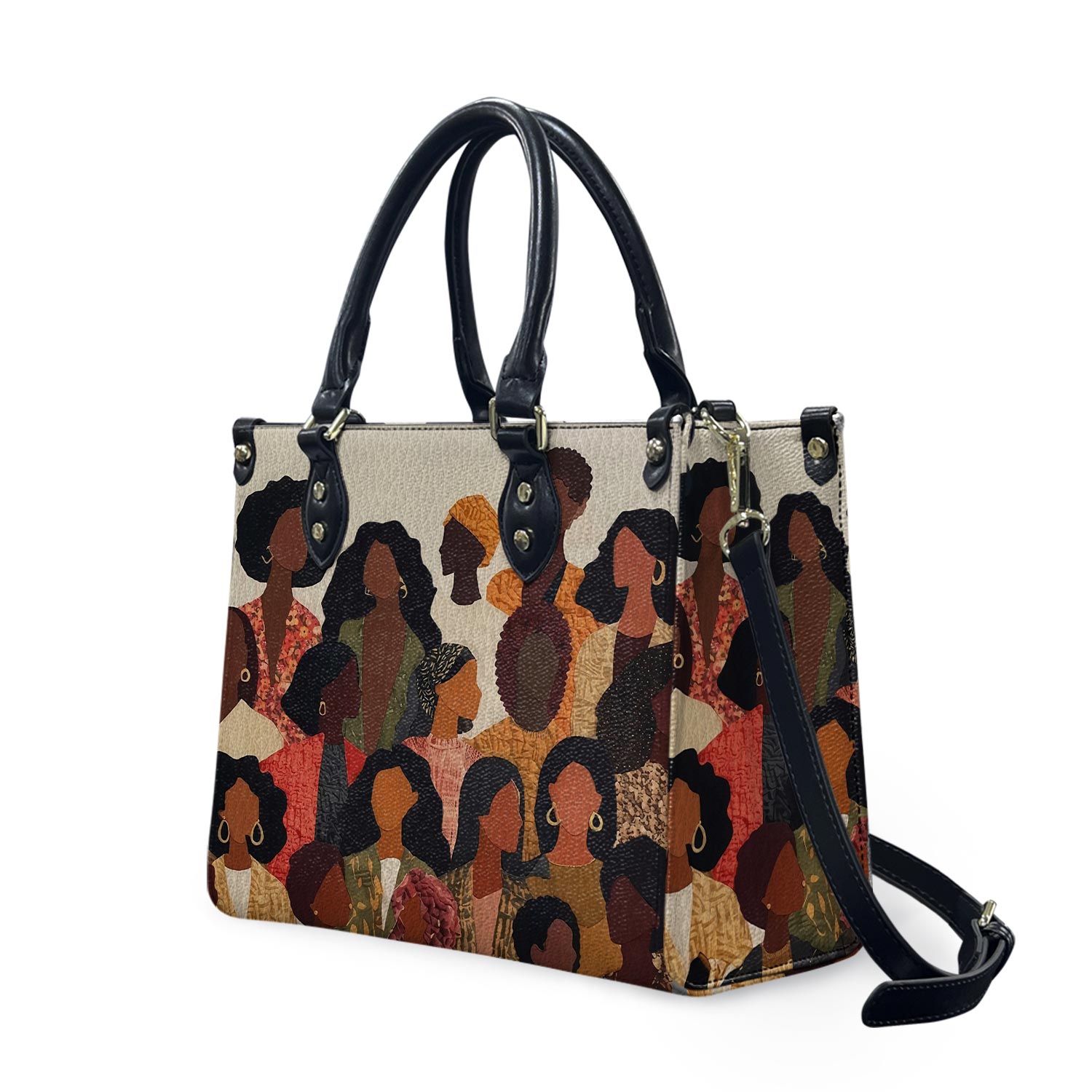Black Women Leather Handbag, Afro Woman Handbag, African American Women Bag Mother's Day Gift For Black Mom Black Queen Birthday Gift