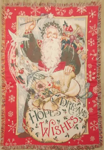 Decorative Father Christmas Old Santa Tapestry Throw Blanket Woven Fringed