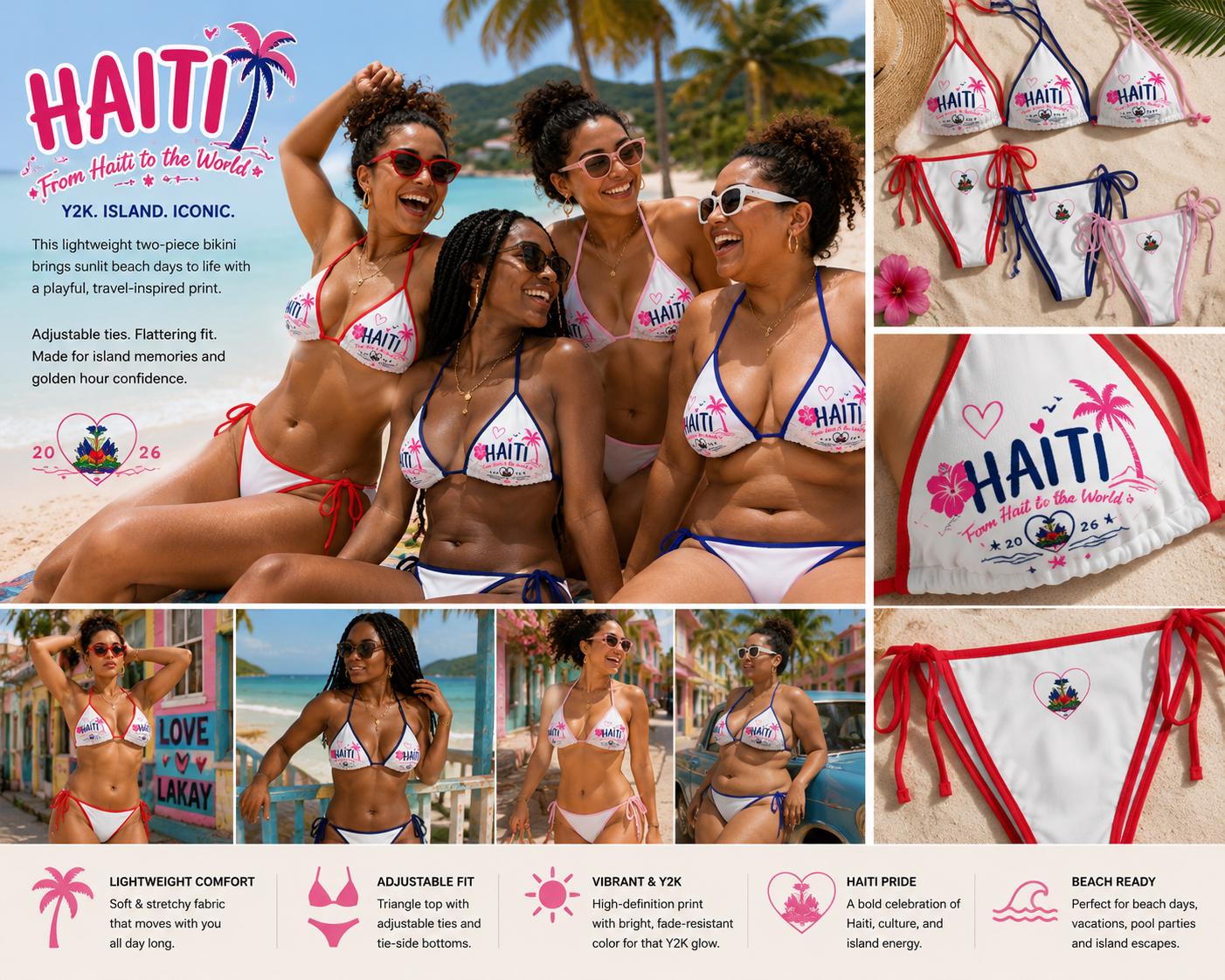 Haiti From Haiti to the World Bikini Set | Haitian Flag Swimwear | Y2K Island Girl Bikini | Caribbean Vacation Swimsuit