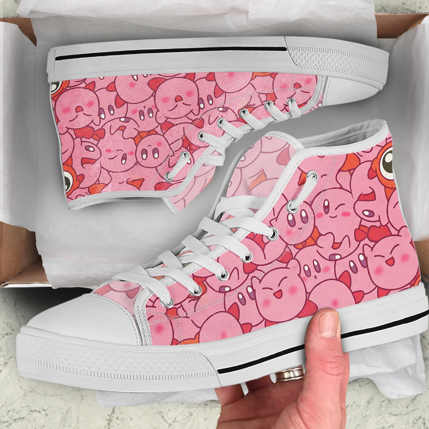 Kirby High Top Shoes, Kawaii Sneakers, Cute Printed Shoes, Kirby Shoes Gifts