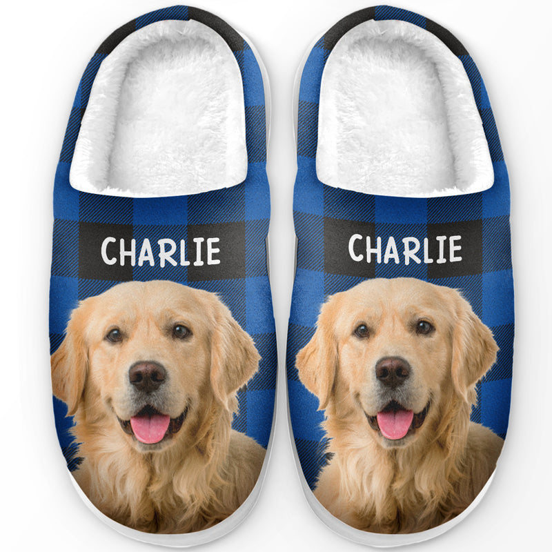 Custom Photo Happiness Is A Warm Puppy - Dog, Cat Personalized Custom Fluffy Slipper