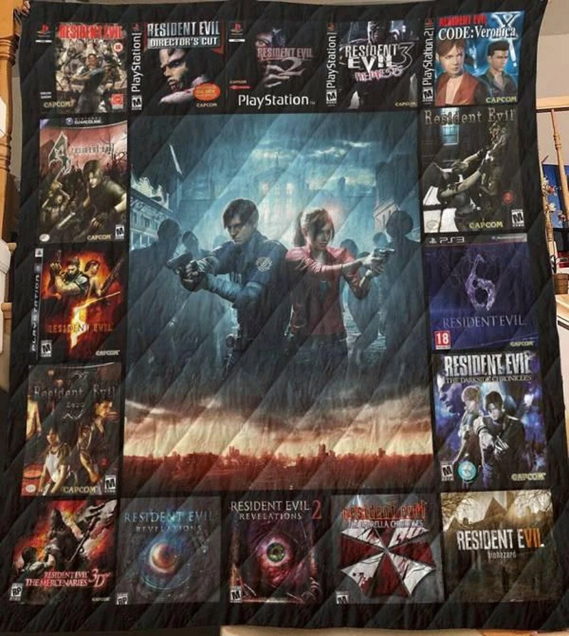 Resident Evil Quilt Blanket | Horror Game Fan Gift & Cozy Bedroom Decor Throw