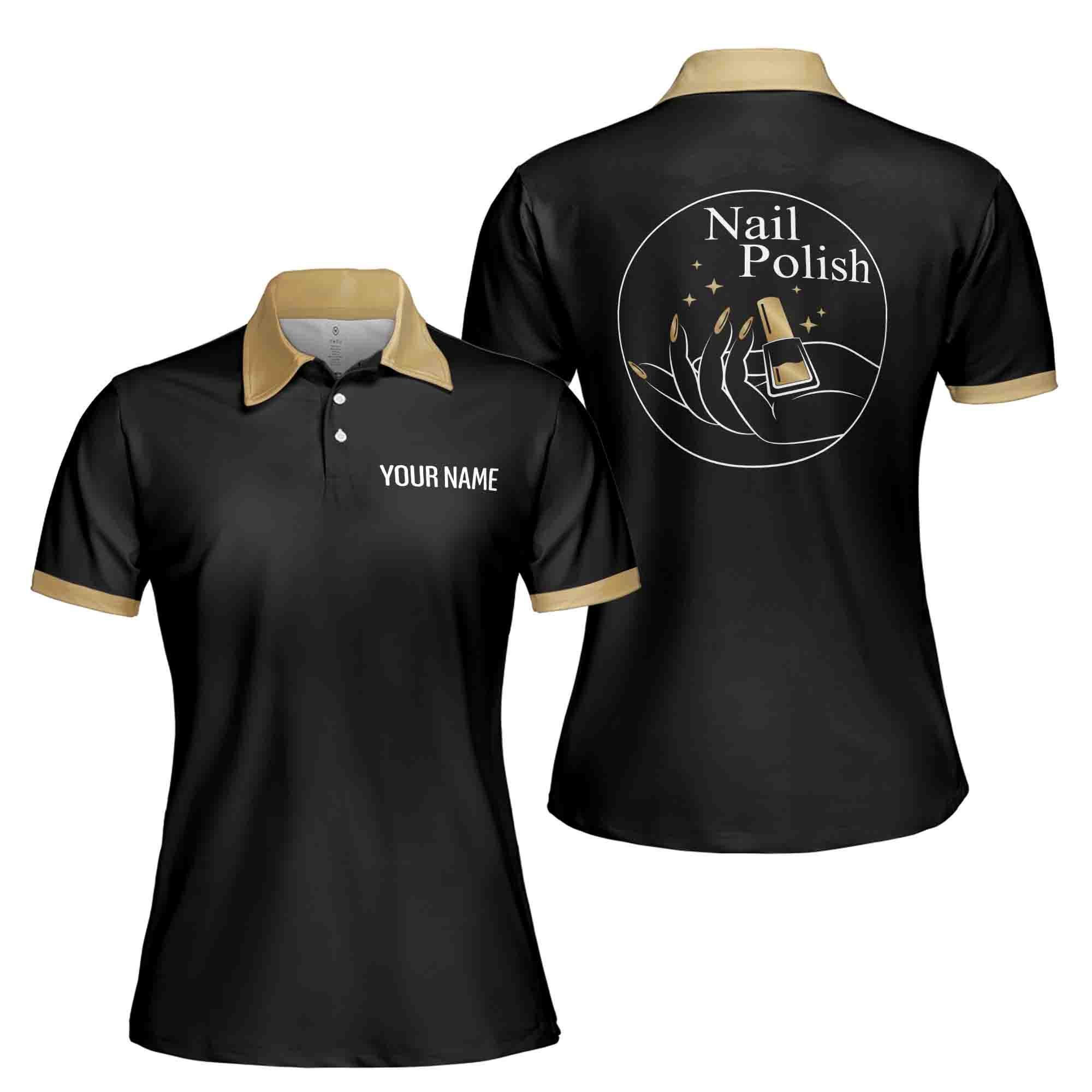 Custom Name Nail Polish Black with Gold Women's Polo