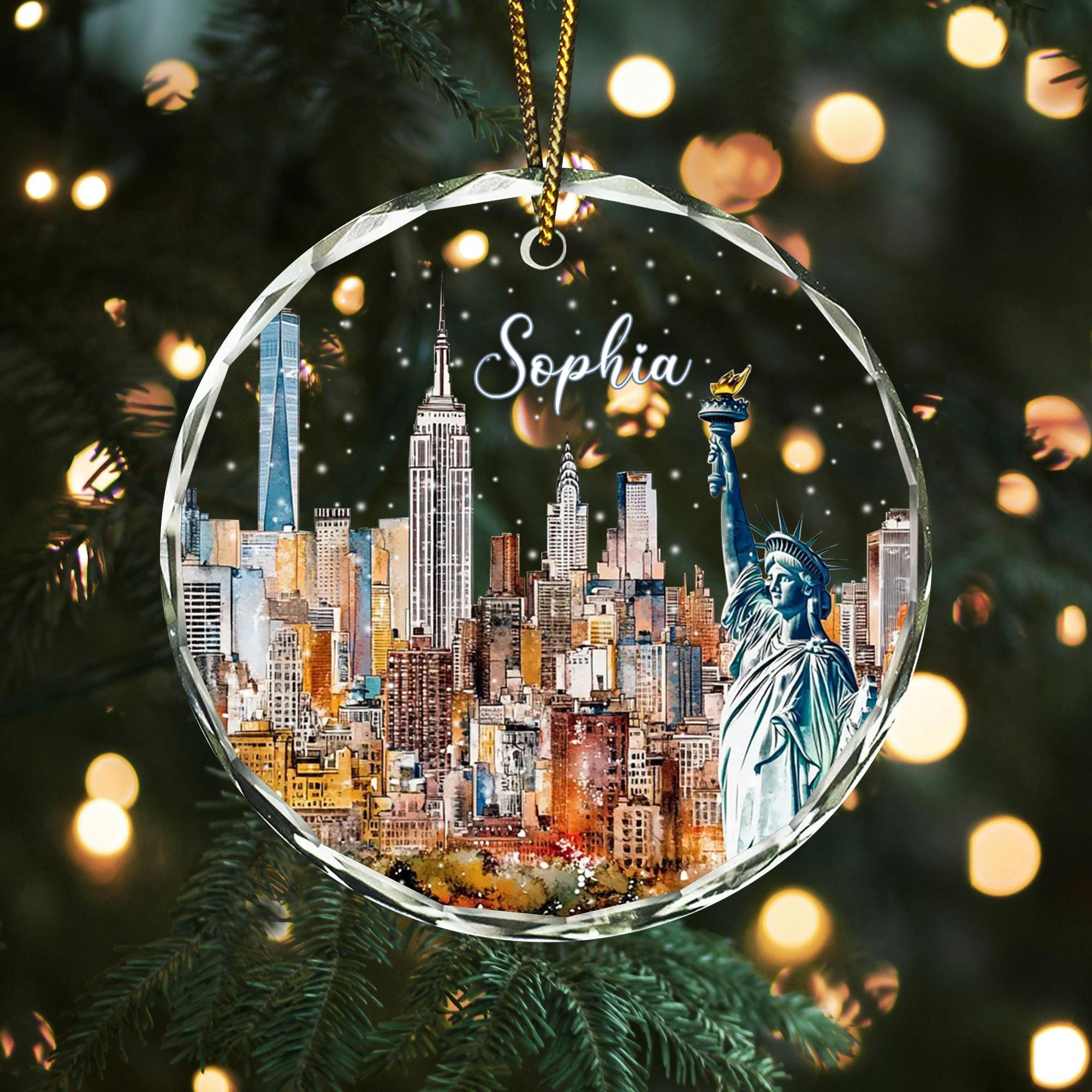 Personalized New York Christmas Glass Ornament, New York Ornament, New York Lover Gifts, The US Lover Gifts, US Ornament