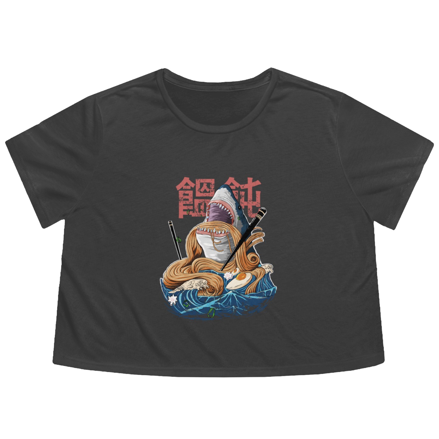 Japanese Ramen Japan Miso Anime Udon white shark Flowy Cropped Tees