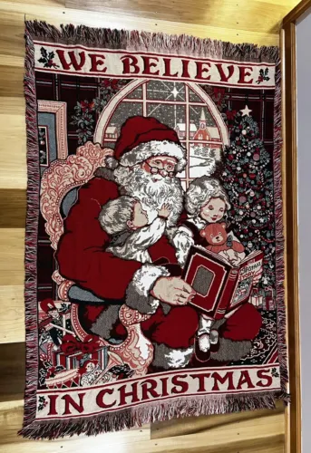 We Believe In Christmas Throw Woven Cotton Blanket Santa Fieldcrest 46"x68"