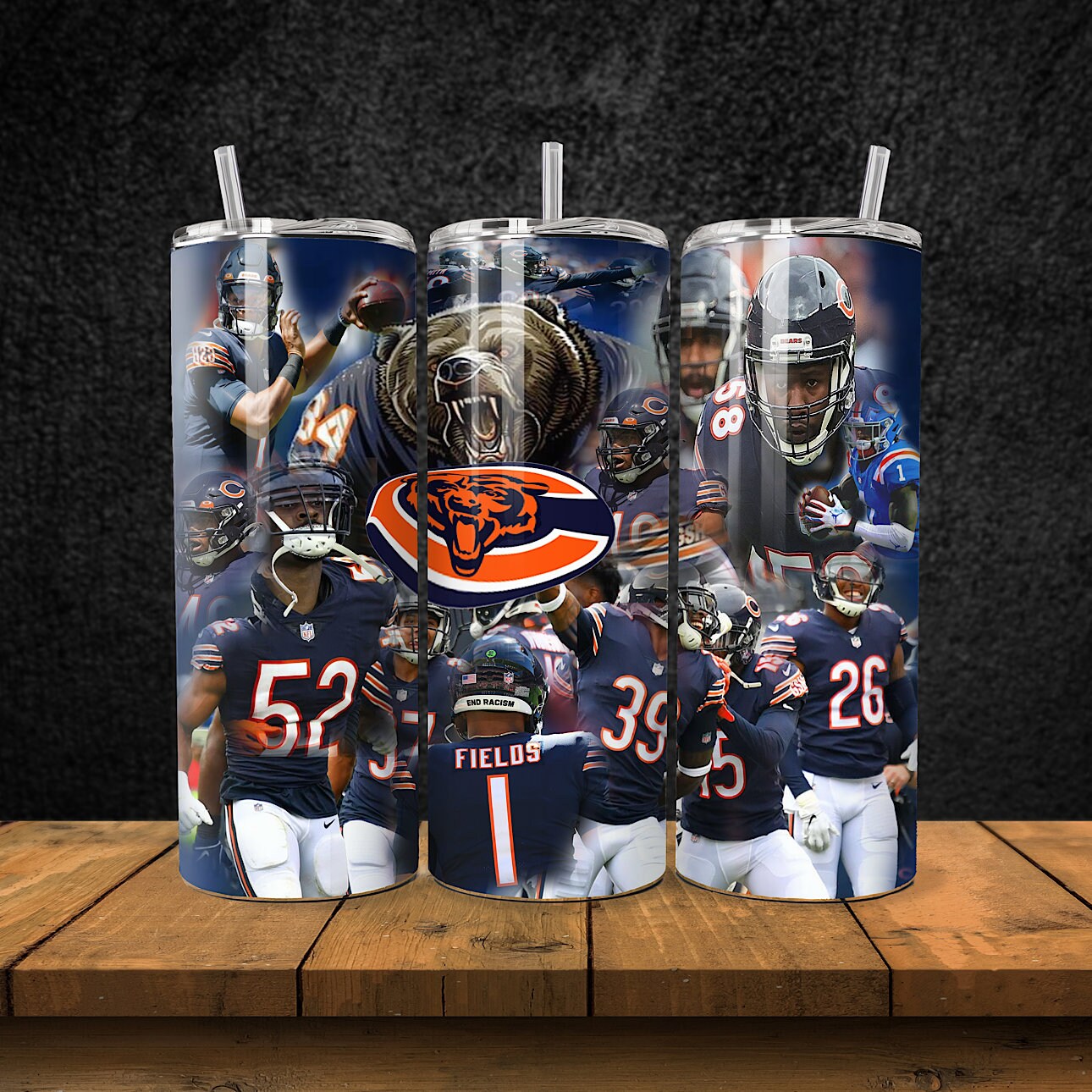 Chicago Football Team Bears Tumbler with Lid and Straw, Gift for Football Fan