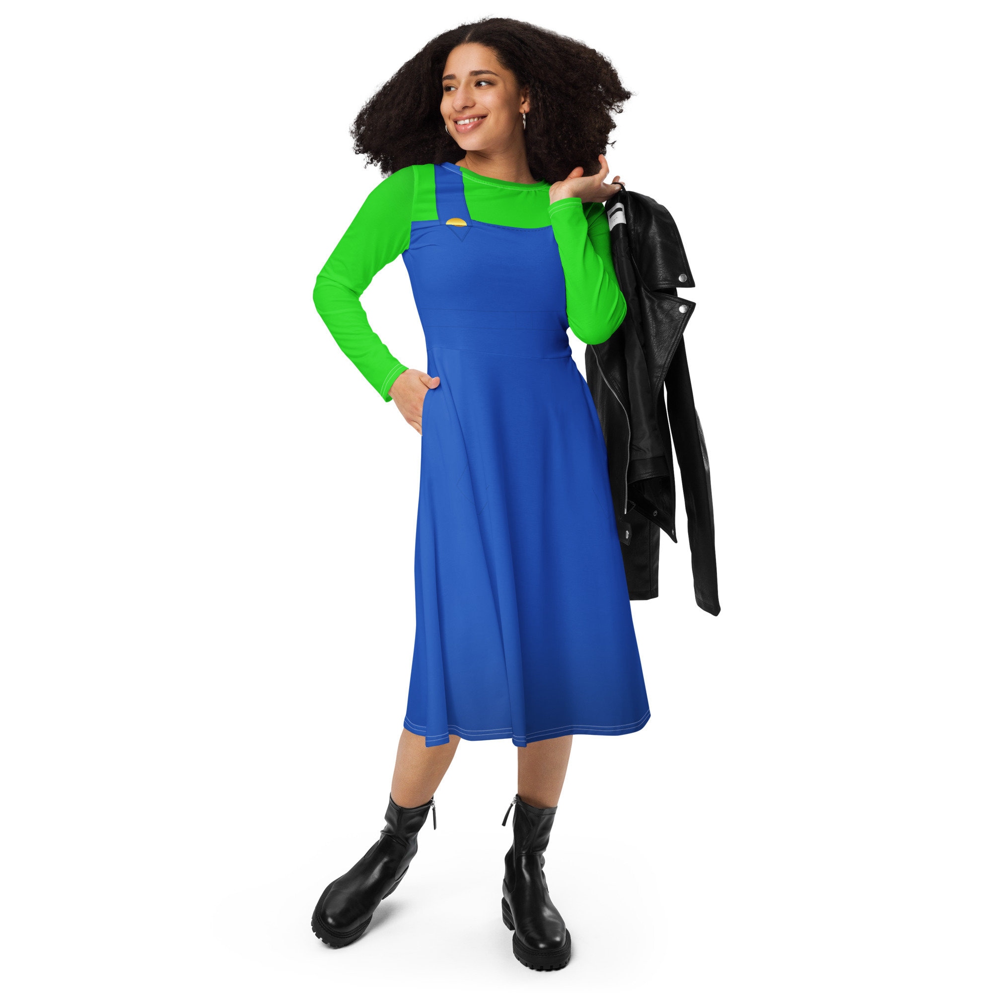 Green Video Game Man long sleeve midi dress | Halloween Costume | Cartoon Cosplay