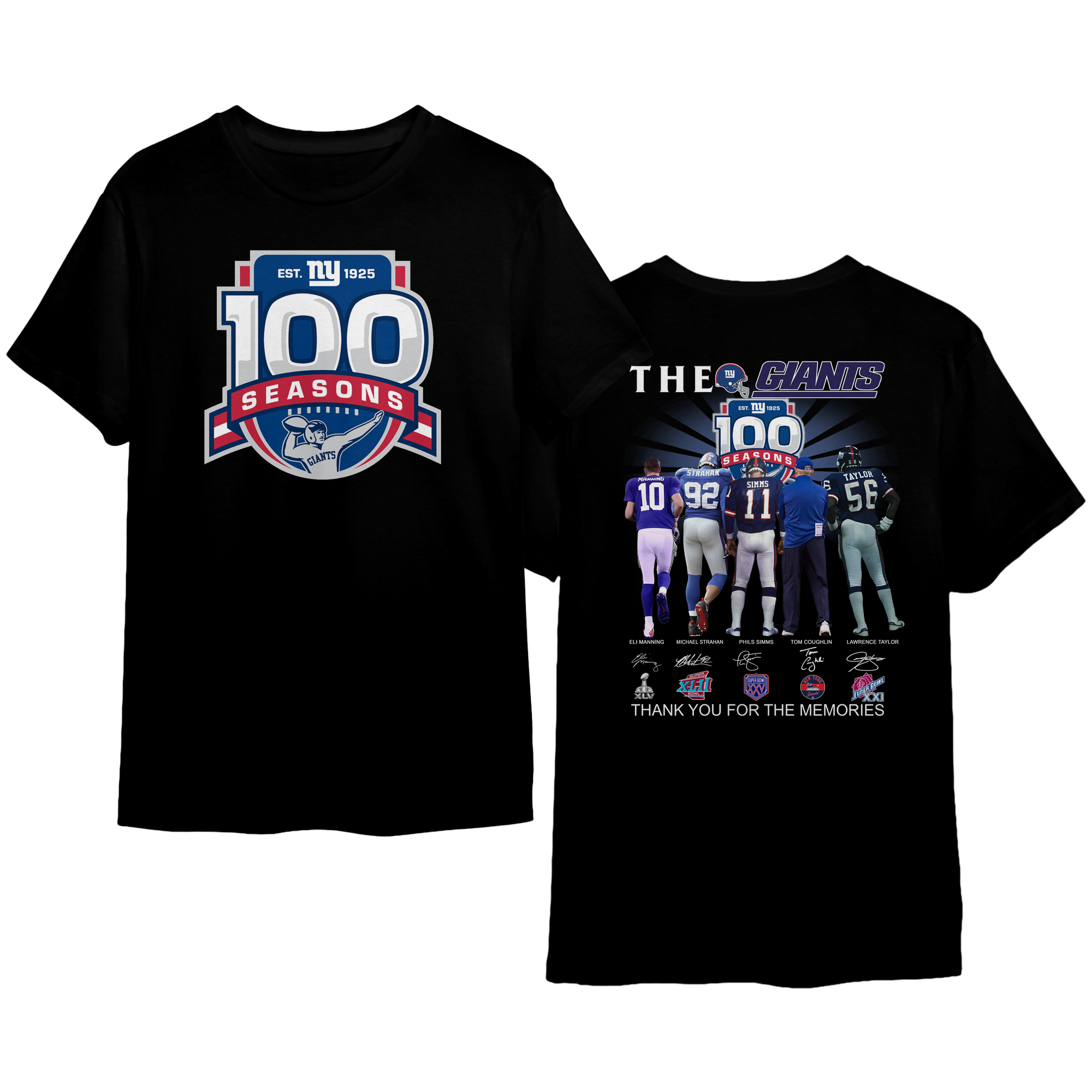 NY Giants 2025 100th Season Thank You Signatures 2 Sides Shirt