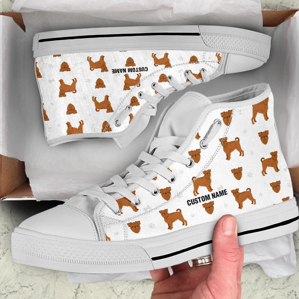 Brussels Griffon Dog Custom Name High Top Sneakers / Griffon Dog High Top Shoes/ Griffon Custom Print Trainers Shoes/ Griffon Owner Gift