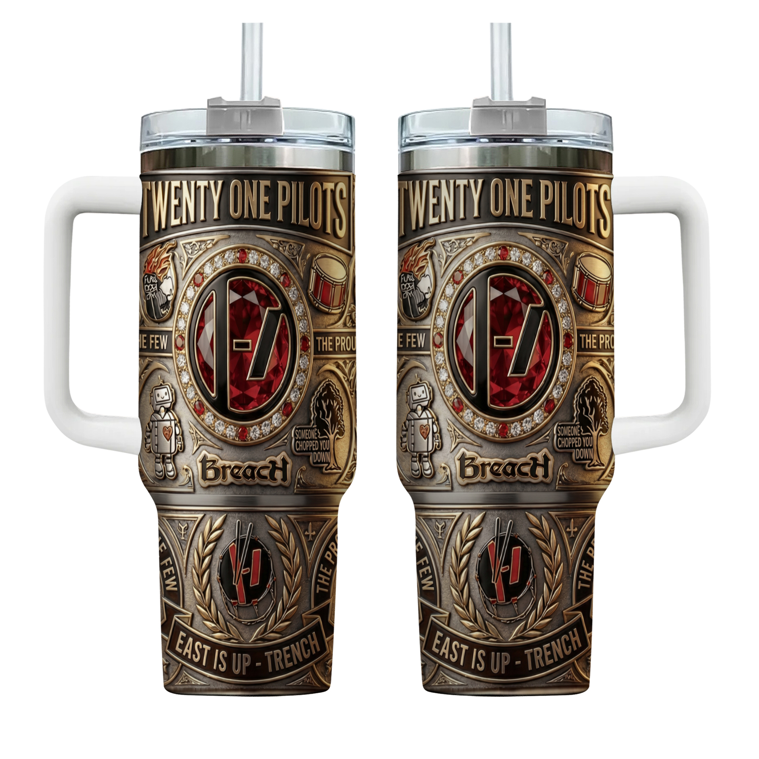 Pilotss band Stainless Steel Tumbler with Handle, Trench & Blurryface Inspired Insulated Cup, Band Fan Gift