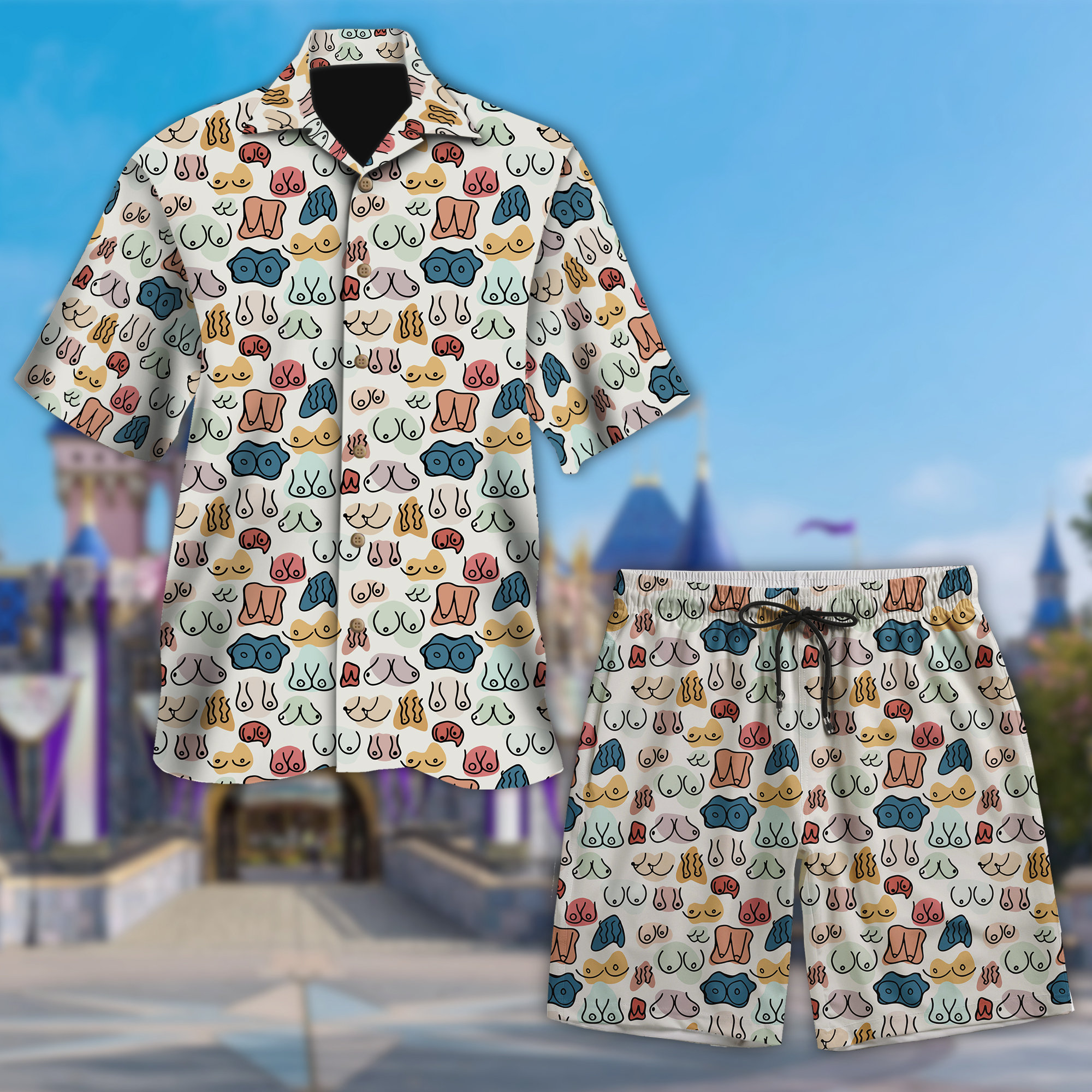 Printed Ladies Chest Hawaii Shirt, Ladies Chest Button Up Shirt, Ladies Chest Hawaiian Shirt, Funny Shirt Gift