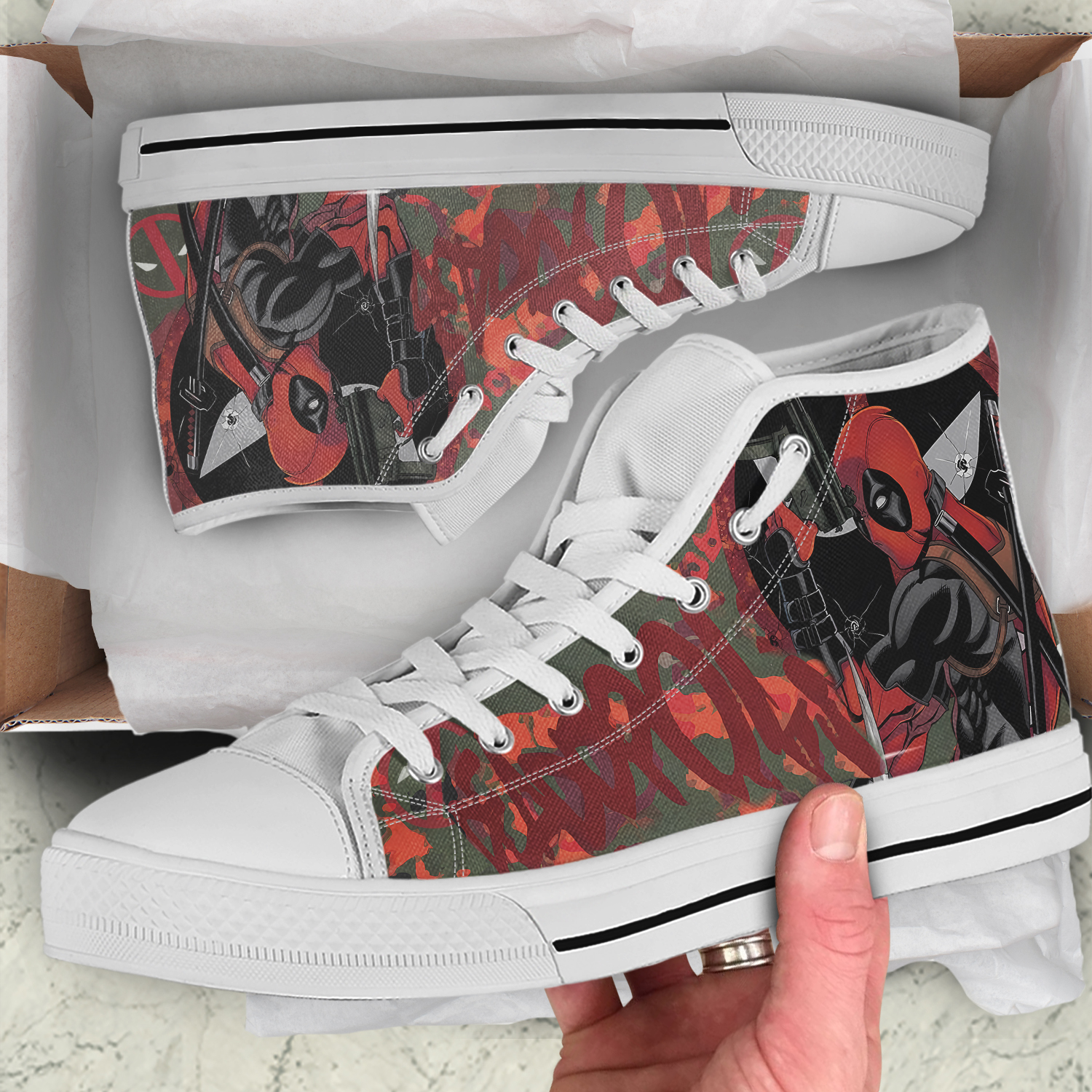 Unisex High Top Canvas Shoes, Deapool High Top Sneakers