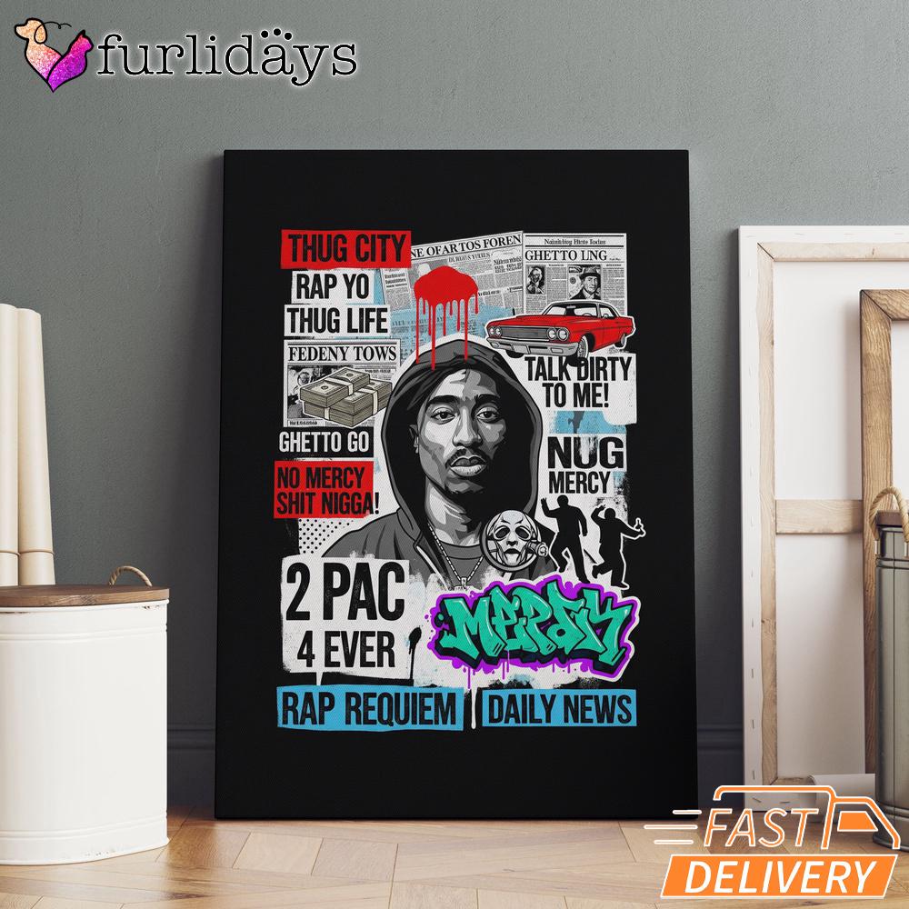 Tupac Thug Life Street Legend Graphic Art Canvas, Rap Lengends Poster