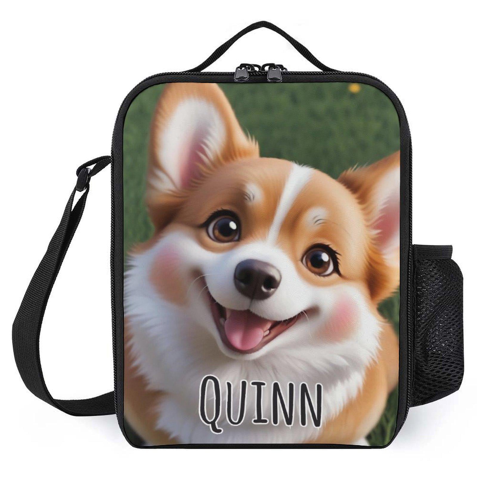 Personalized Corgi Puppy Dog Up Close Lunch Bag for School Camp Boys & Girls