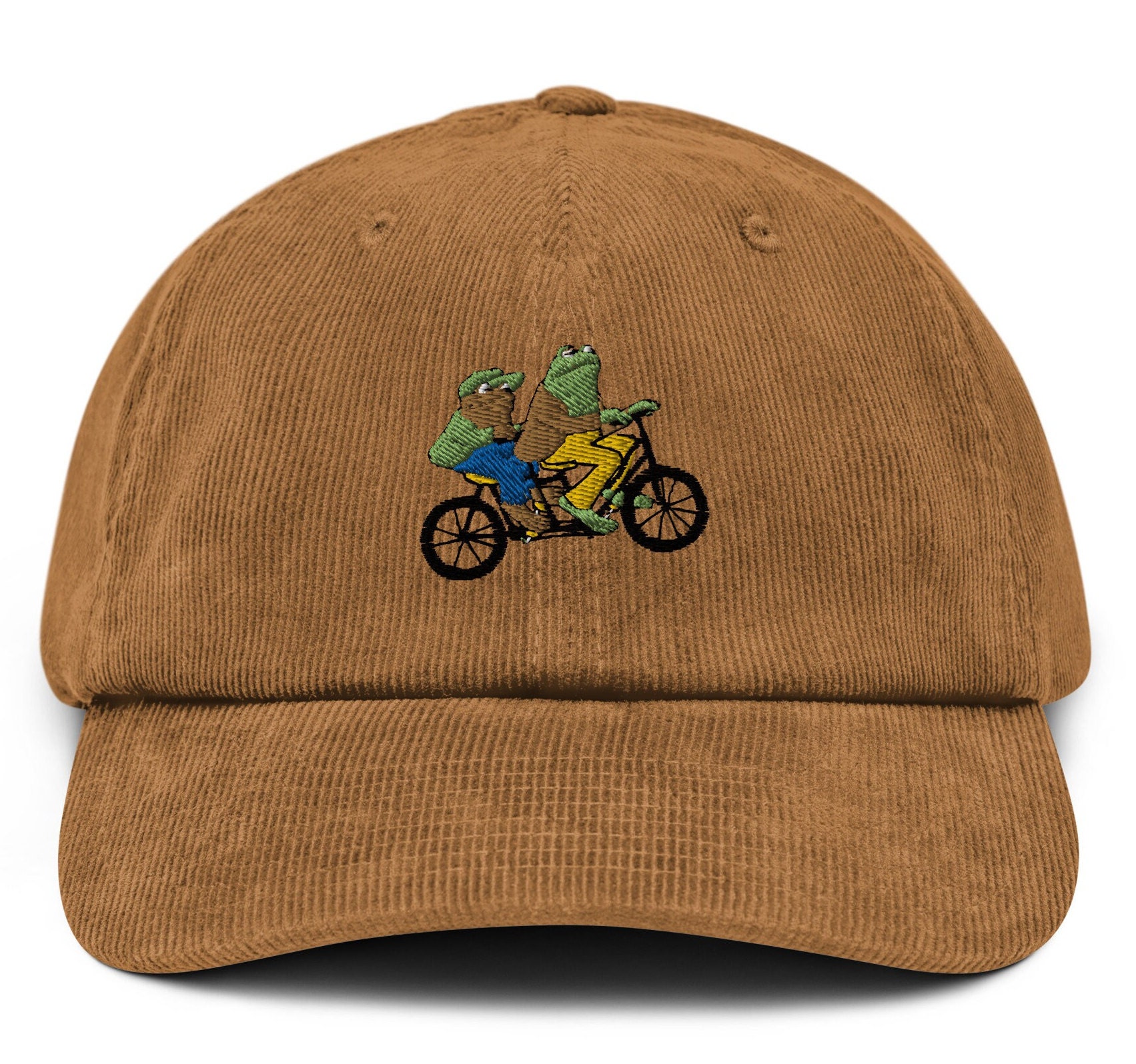 Frog and Toad Bike Corduroy Hat, Embroidered Hat, Gift Cap, Gift for Him, Gift for Her