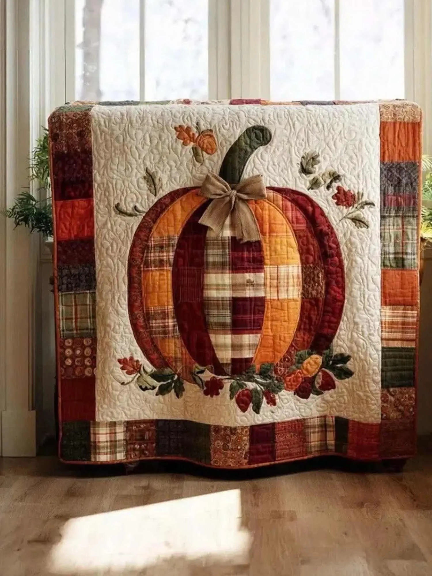 Fall Harvest Patchwork Pumpkin Quilted Blanket