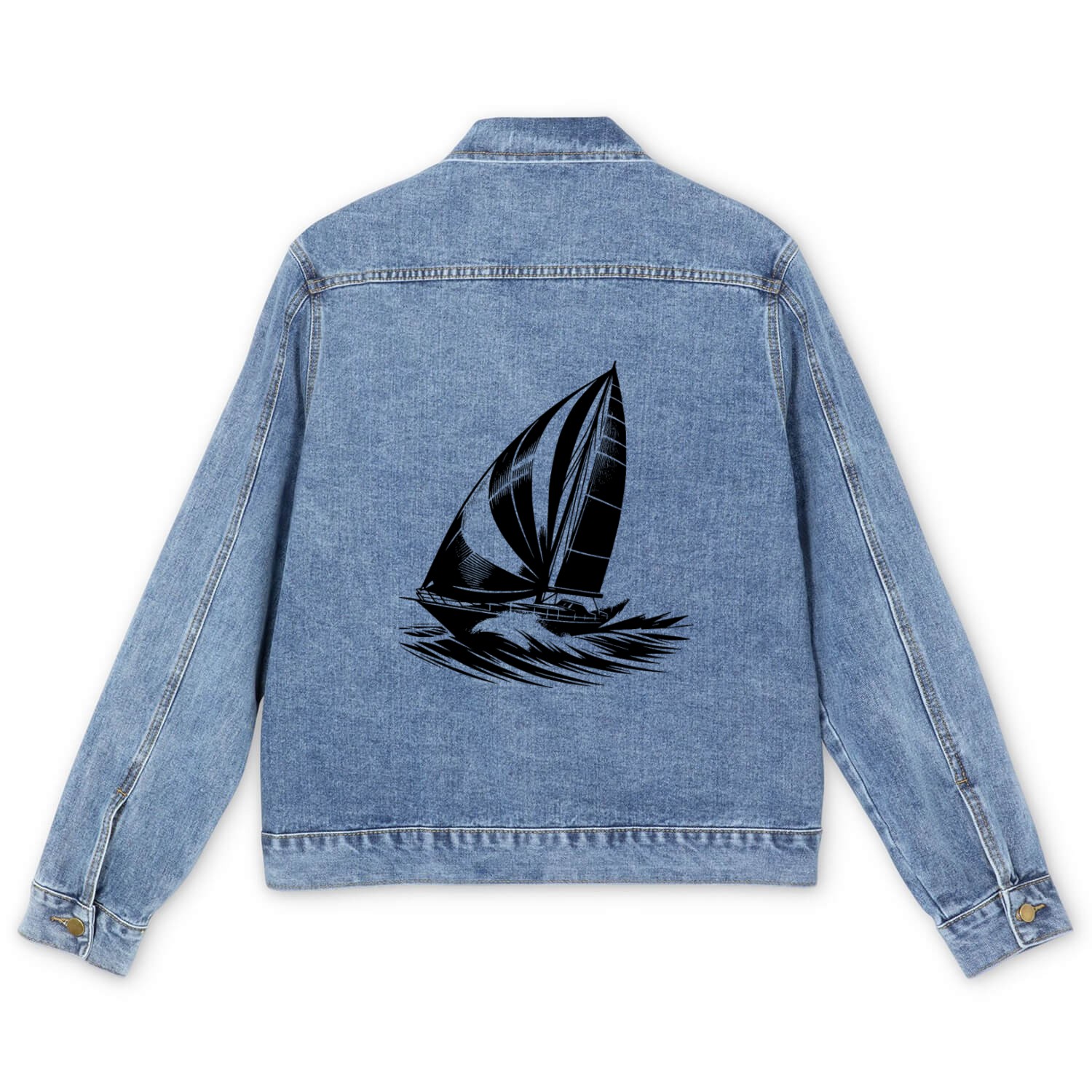 Elegant Sailing Boat Plows Through The Waves Men's Denim Jackets