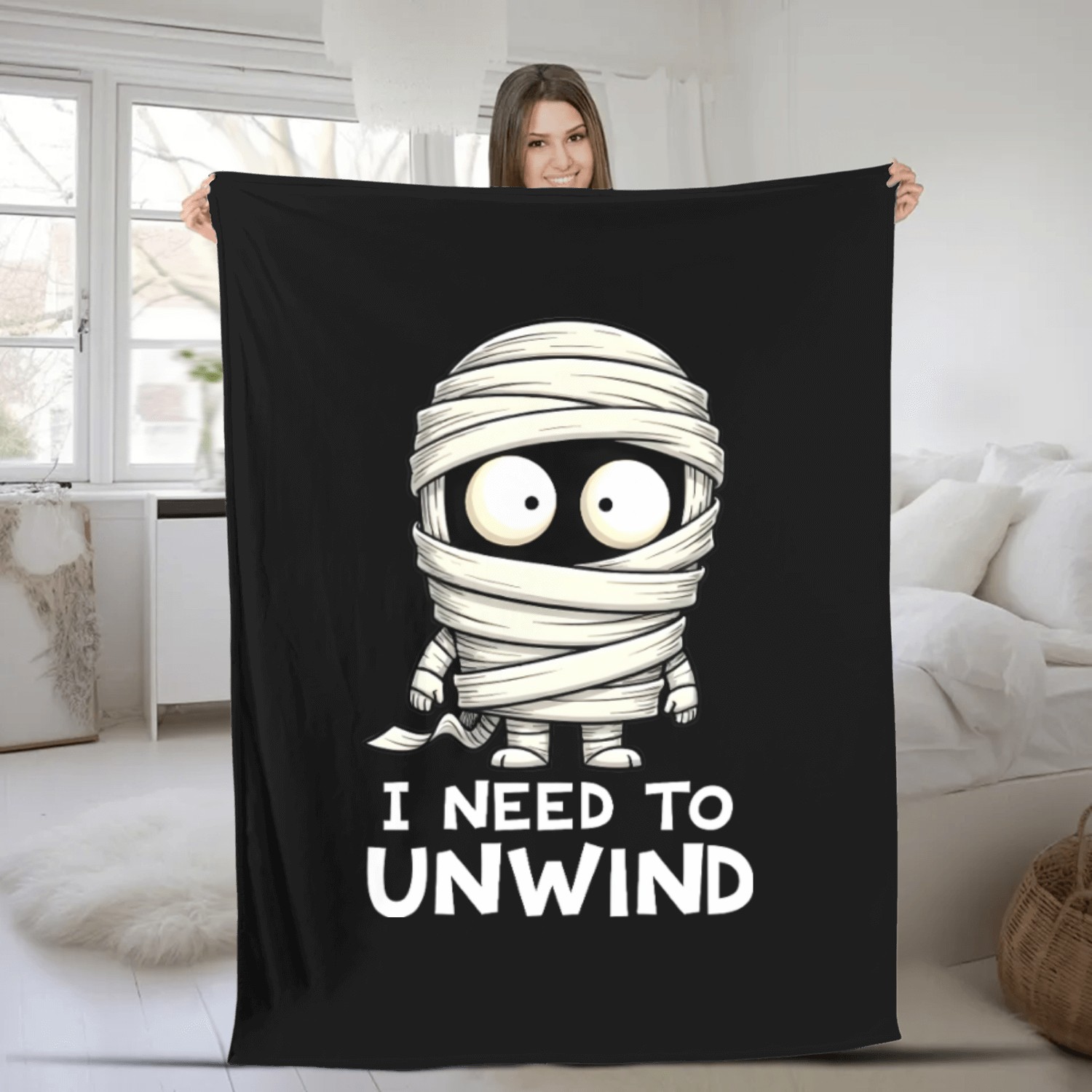I Need to Unwind Funny Mummy Halloween Fleece Blankets