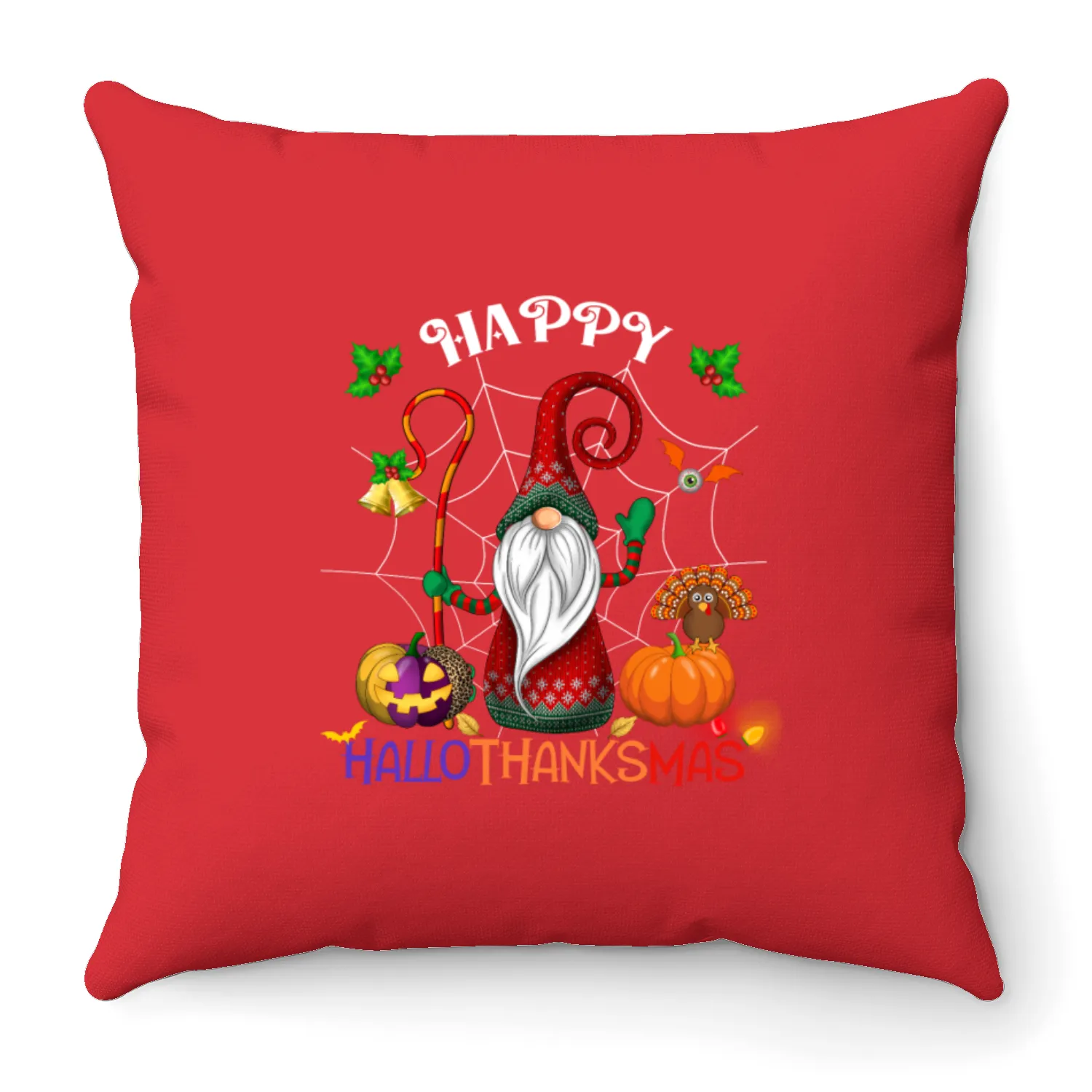 Happy HalloThanksMas Gnome Throw Pillows
