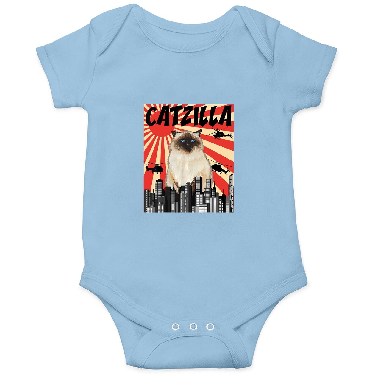 Retro Japanese Catzilla Himalayan Cat Baby Bodysuit