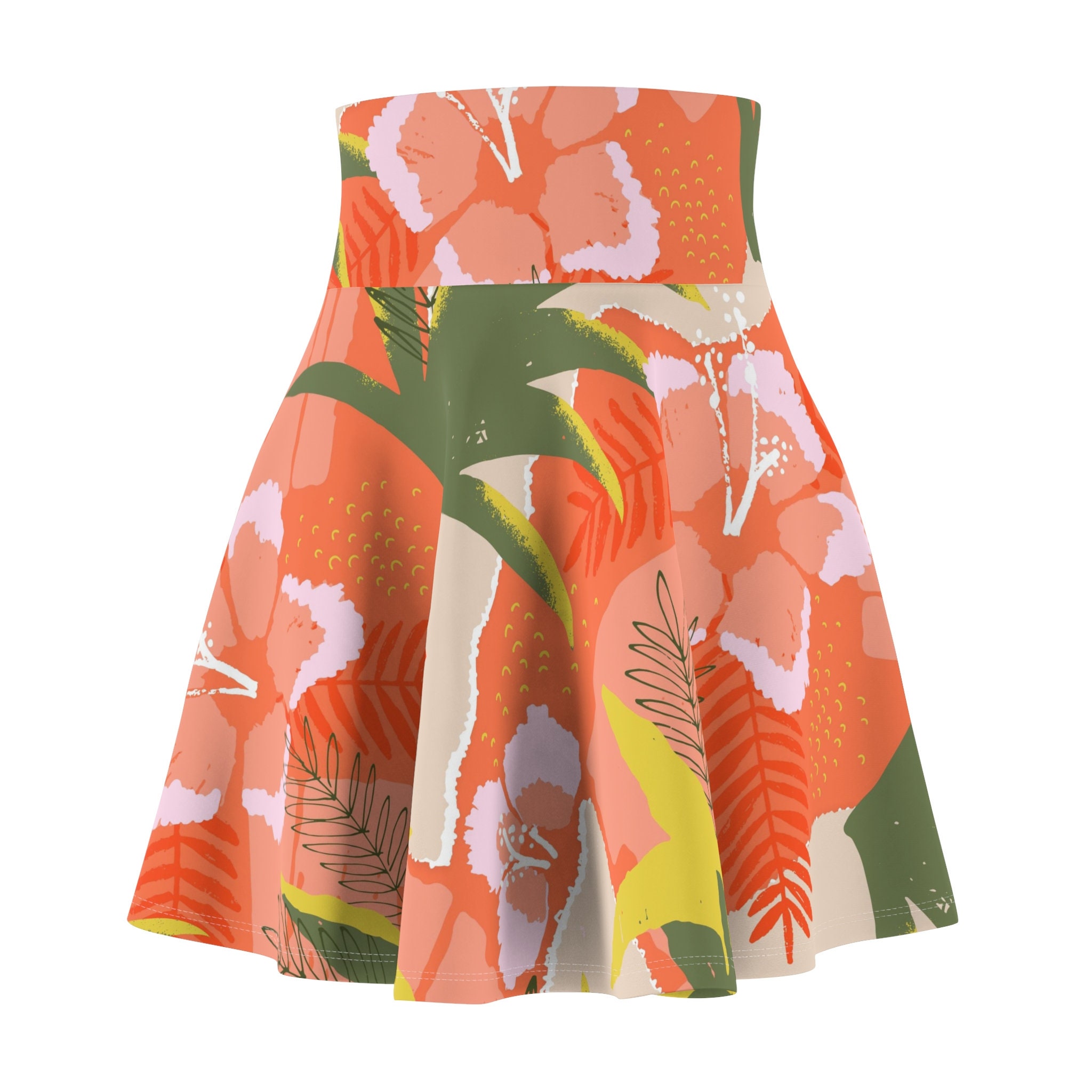 Summer Fun, Hibiscus, Women's Skater Skirt (AOP) in Peach/ Orange