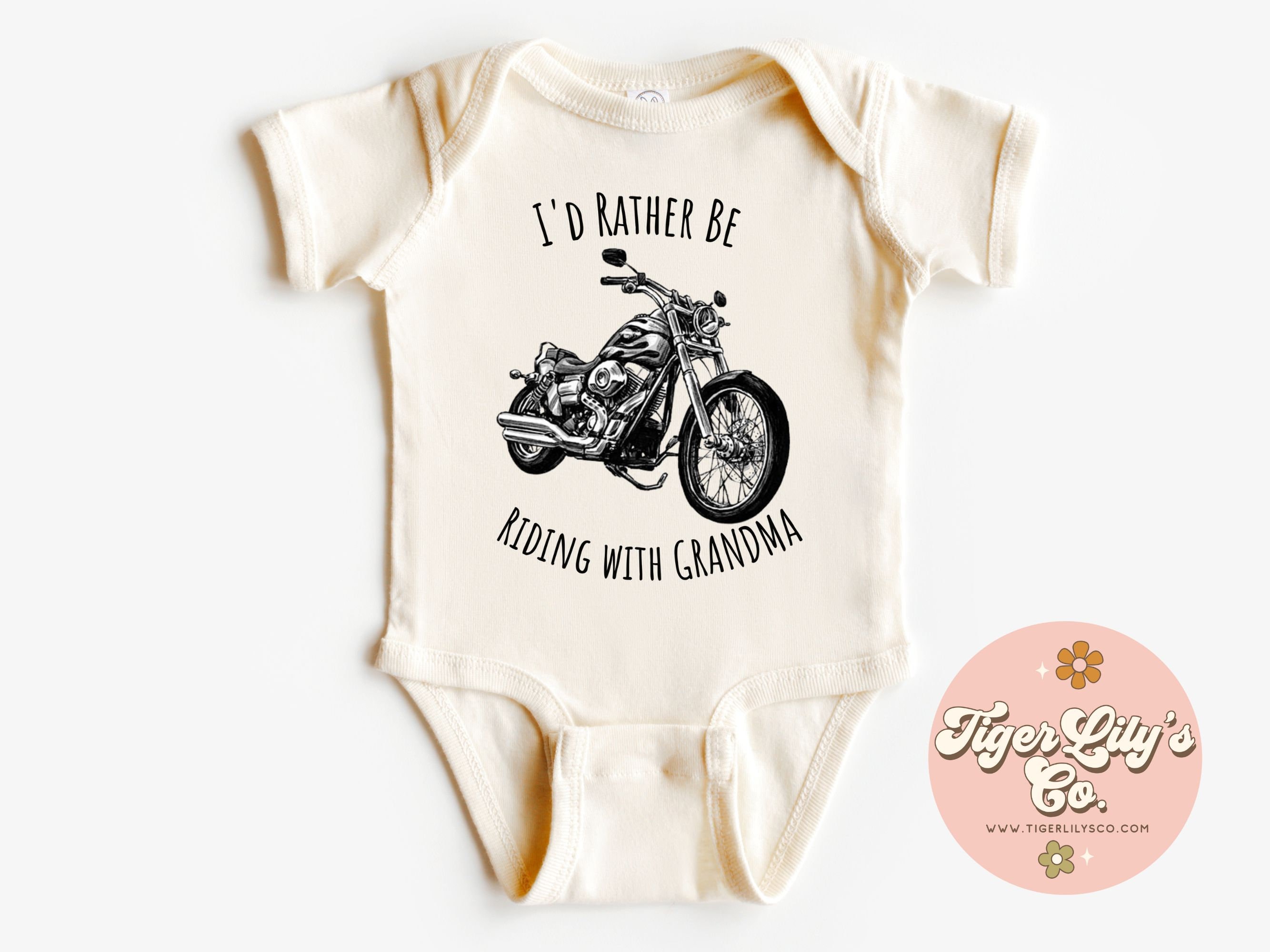 I'd Rather Be Riding with Grandma Baby Onesies - Cute, Motorcycle, Biker, Grandma Gift