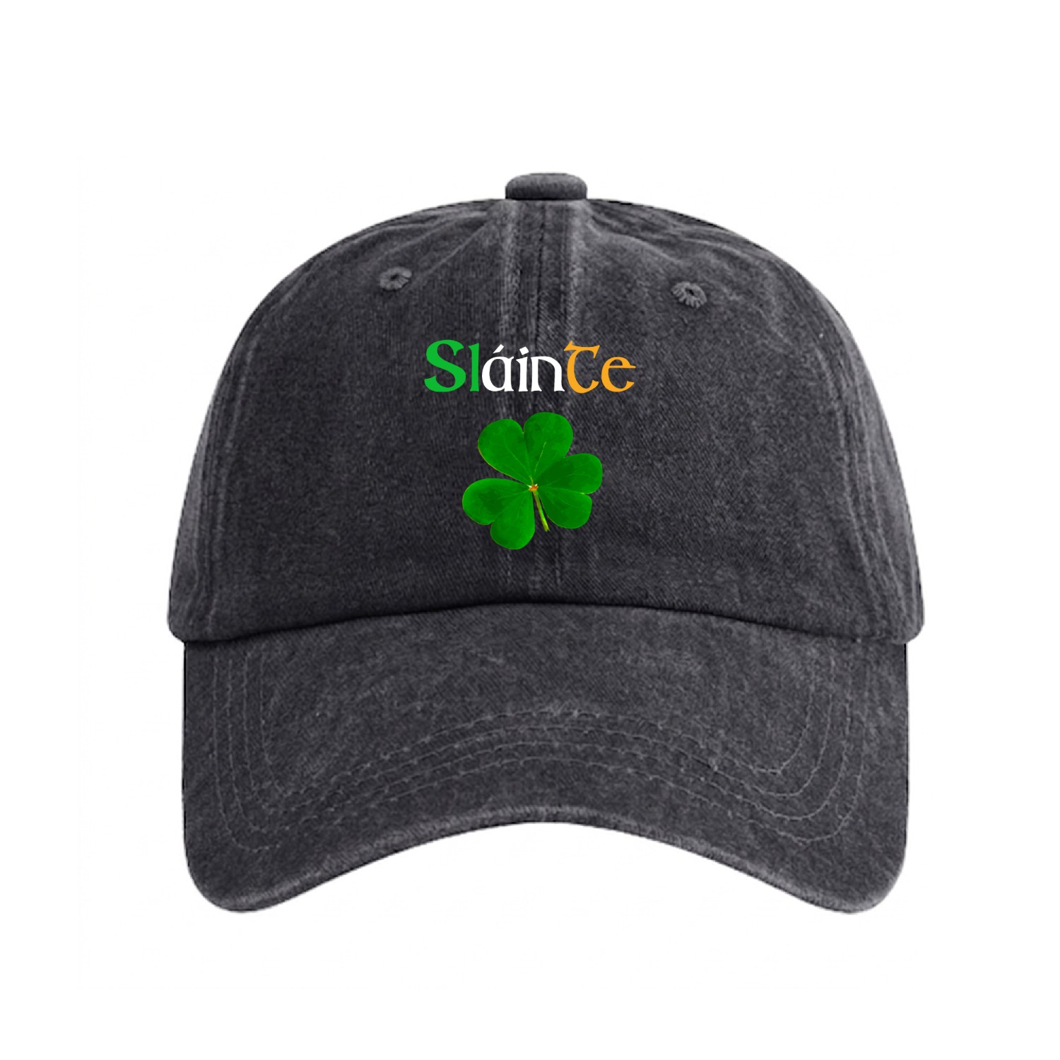Slainte Mhath & shamrock,Irish drinking salutation Washed Denim Baseball Caps